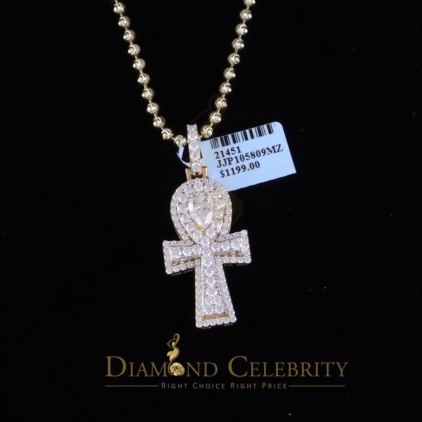 Diamondcelebritees New Ankh Pendant 925 Yellow Silver Sterling 3.50ct VVS D Moissanite Men's/Womens
