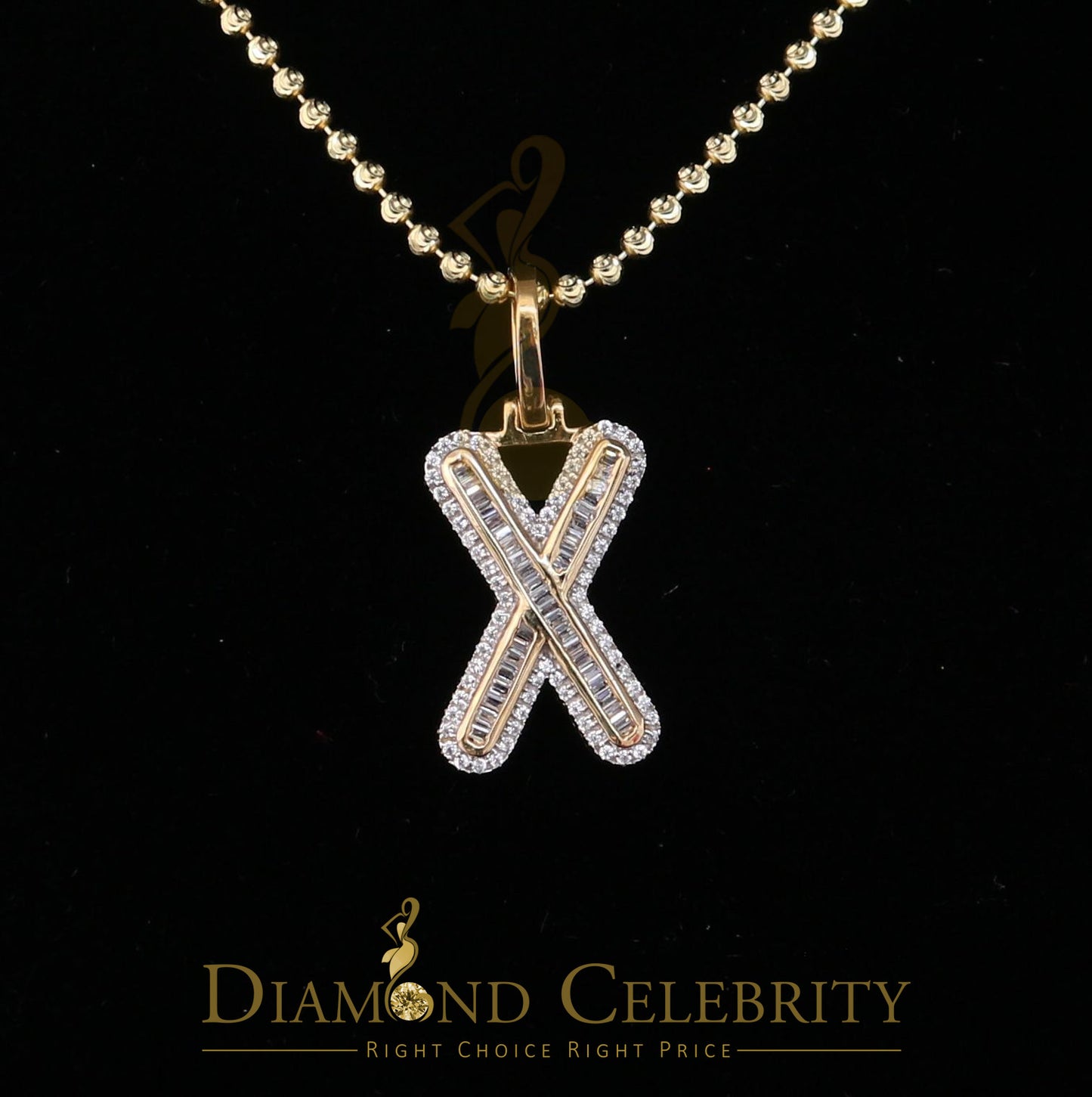 DiamondCelebritees Yellow Bugutte Initial All Alphabet Sterling Silver Pendant with Cubic Zirconia