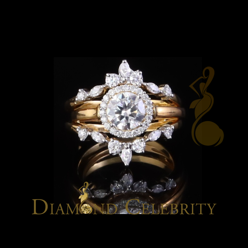 DiamondCelebritees 1.66ct Moissanite Solitaire Enhancer 925 Silver Yellow Guard WrapInsert Ring Sz7