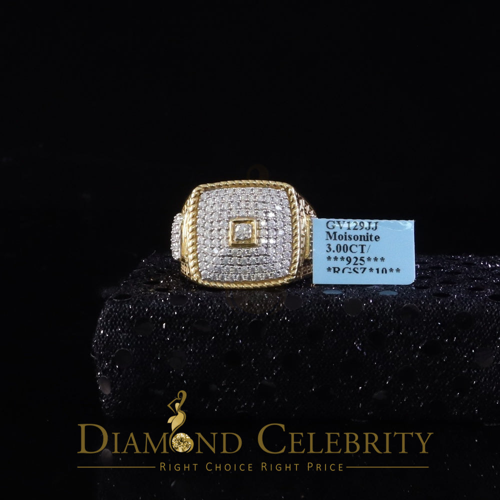 DiamondCelebritees Sterling Yellow Silver 3.00ct VVS 'D' Moissanite Square Rings Size 10 for Men's