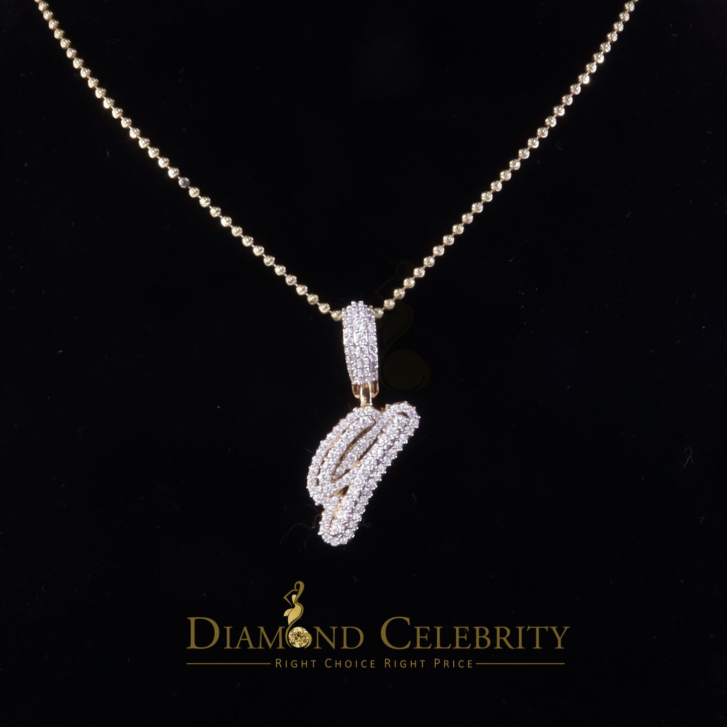 DiamondCelebritees Yellow Cursive 3D Alphabet Shape 925 Sterling Silver Cubic Zirconia Pendant