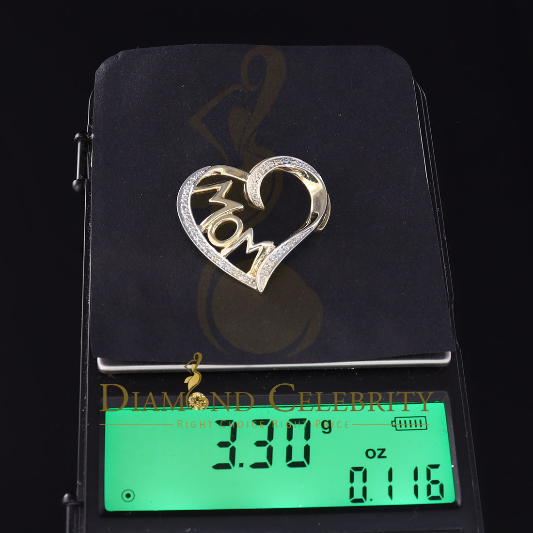 DiamondCelebritees Real 0.10ct Diamond 925 Sterling Silver MOM'S HEART Yellow Attractive Pendant