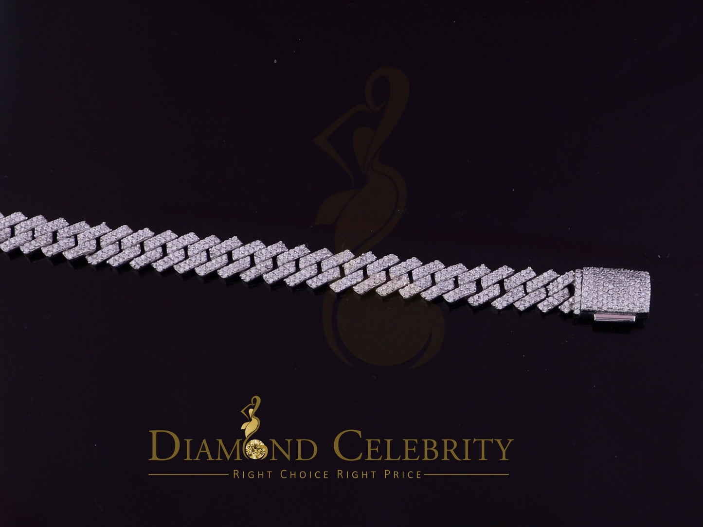 Diamondcelebritees 925 Sterling Silver White Cuban Moissanite Bracelet Wdth 8mm Length sz 8.50inch