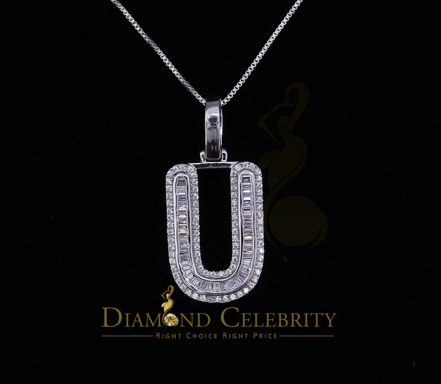 DiamondCelebritees White Bugutte Initial All Alphabet Sterling Silver Pendant with Cubic Zirconia