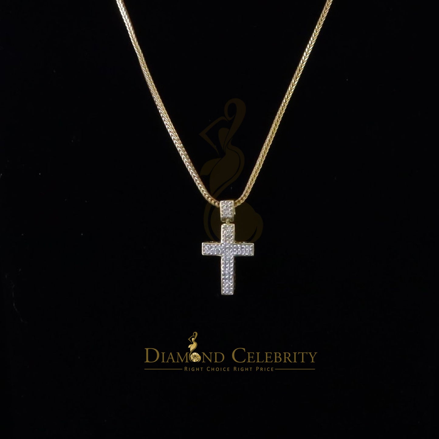 DiamondCelebritees Real 0.33ct Diamond 925 Yellow Sterling Silver CROSS Charm Necklace Pendant