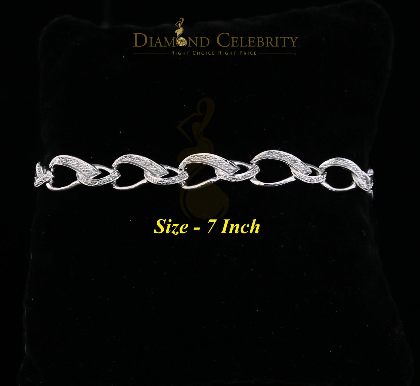 Diamondcelebritees 925 Sterling Silver White 0.20CT Real Diamonds Fancy Style Bracelet Size 7''