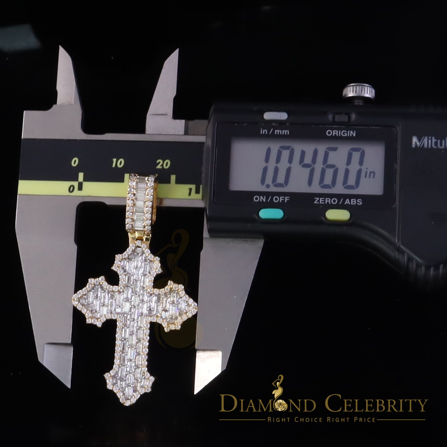 Diamondcelebritees New 1.25"Cross Yellow Pendant 3.5ct VVS D Moissanite Baguette Silver Men & Women