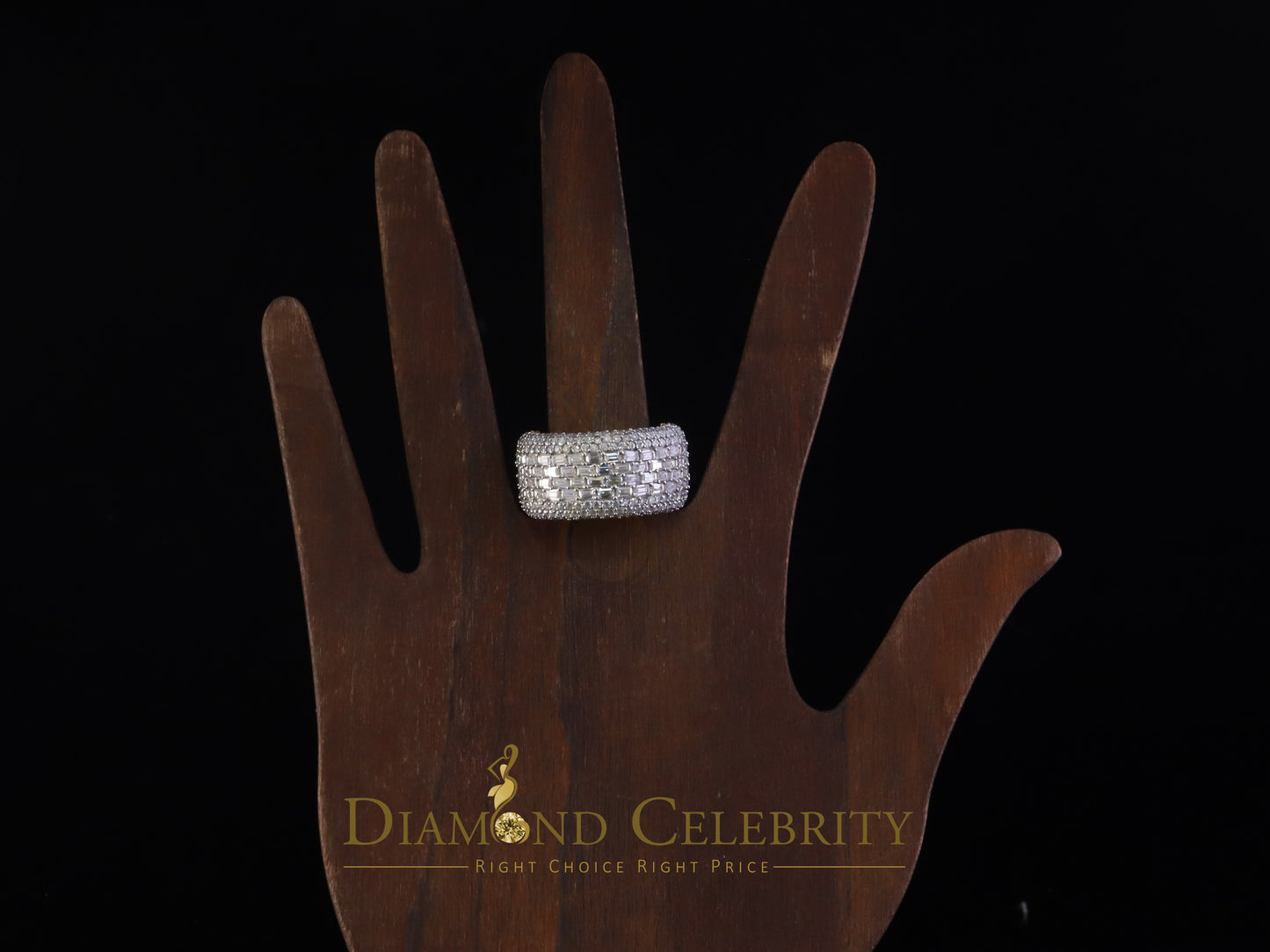 DiamondCelebritees Men's/Womens Silver Yellow 6.00ct VVS 'D' Moissanite Baguette Stone Band Size 10