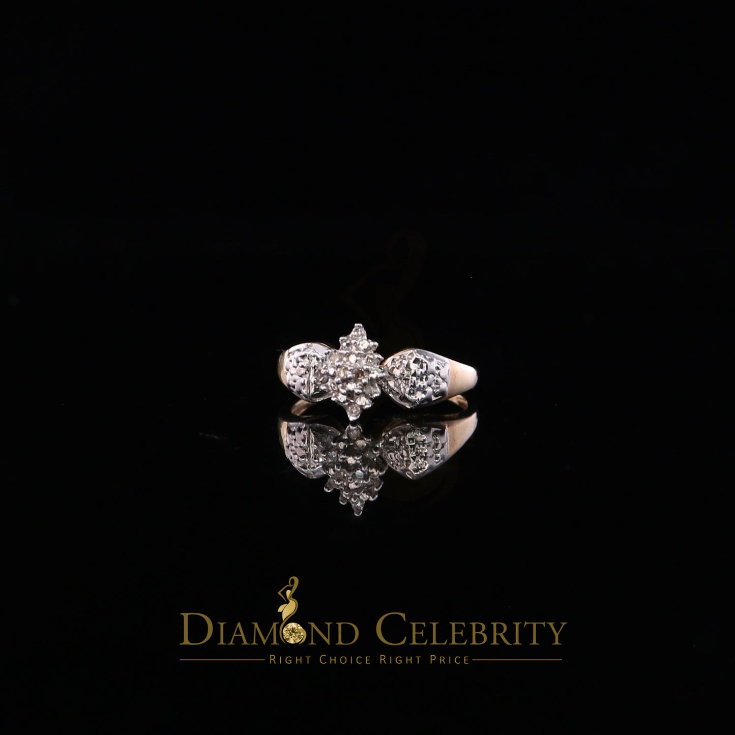DiamondCelebritees Real 10 kt Yellow Gold with 0.02 CT Real Diamond Flower style Ring Size 6.5
