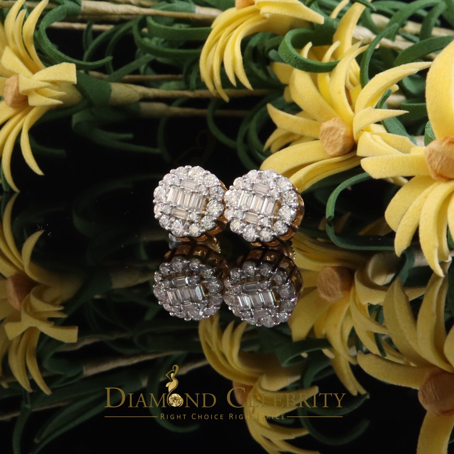 DiamondCelebritees Men's/Womens 925 Silver Yellow 1.50ct VVS 'D' Moissanite Round Stud Earrings