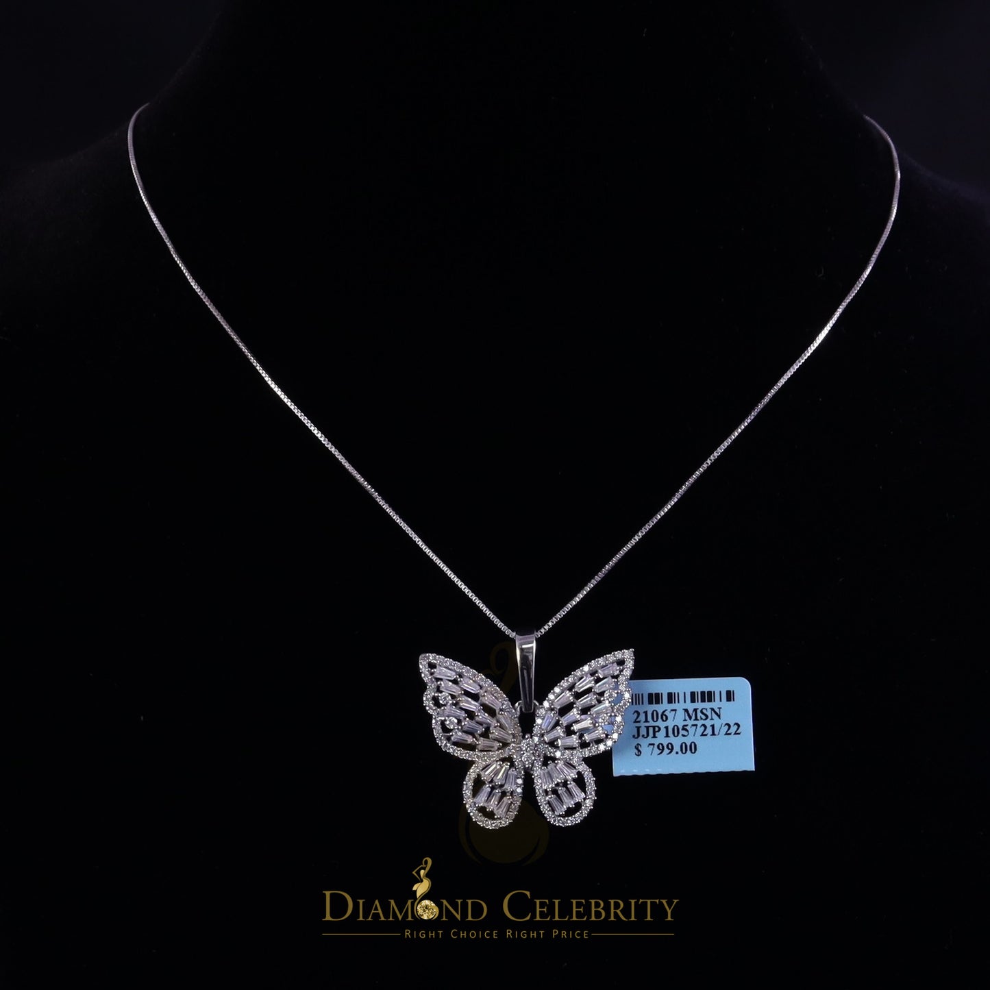 Diamondcelebritees Men's/Womens 925 Silver White 1.75ct VVS 'D' Moissanite Butterfly Pendant