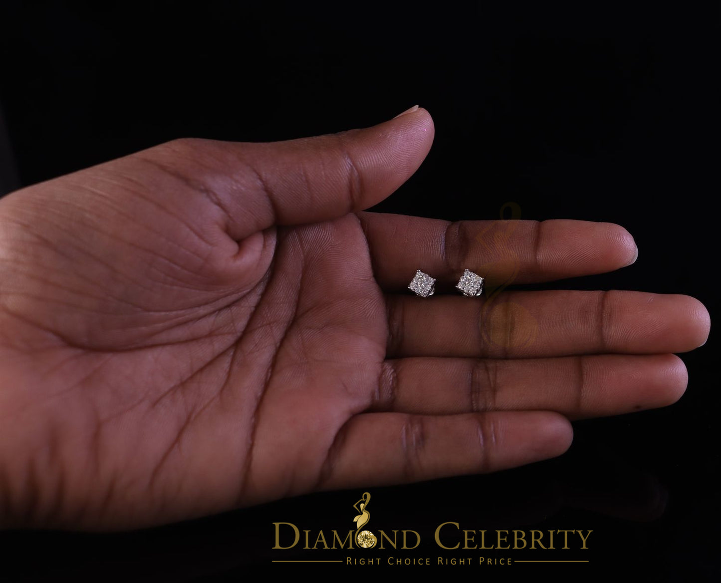 DiamondCelebritees 0.25ct VVS 'D' Color Real Moissanite Stud Square Earrings 10k Real White Gold