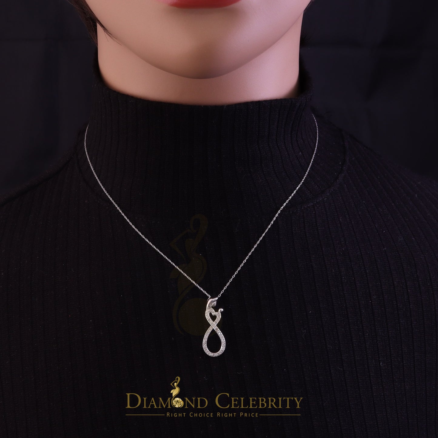 DiamondCelebritees Real 0.10CT Diamond MOM'S LOVE Sterling Silver White Charm Necklace Pendant