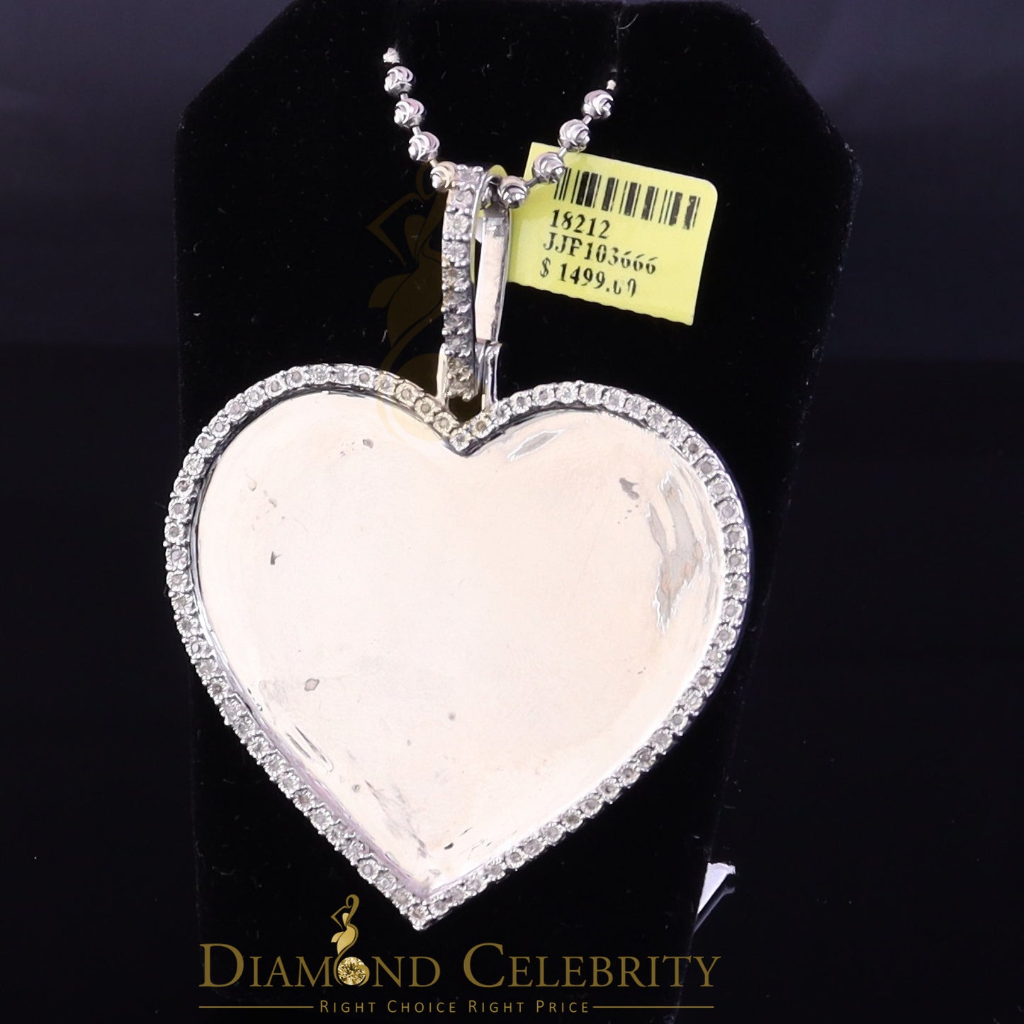 DiamondCelebritees 0.75ct Real Diamond White 925 Sterling Silver "2.00" Inch Heart PICTURE Pendant