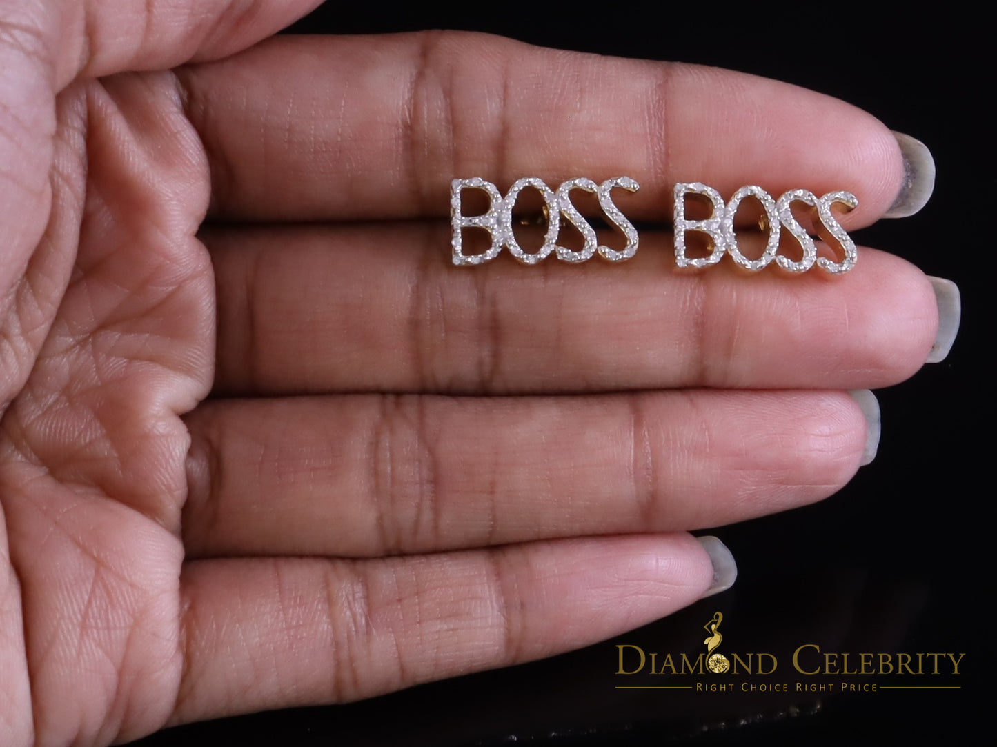 DiamondCelebritees 925 Sterling Silver Yellow Natural BOSS Women's 0.20 Ct Diamonds Stud Earrings