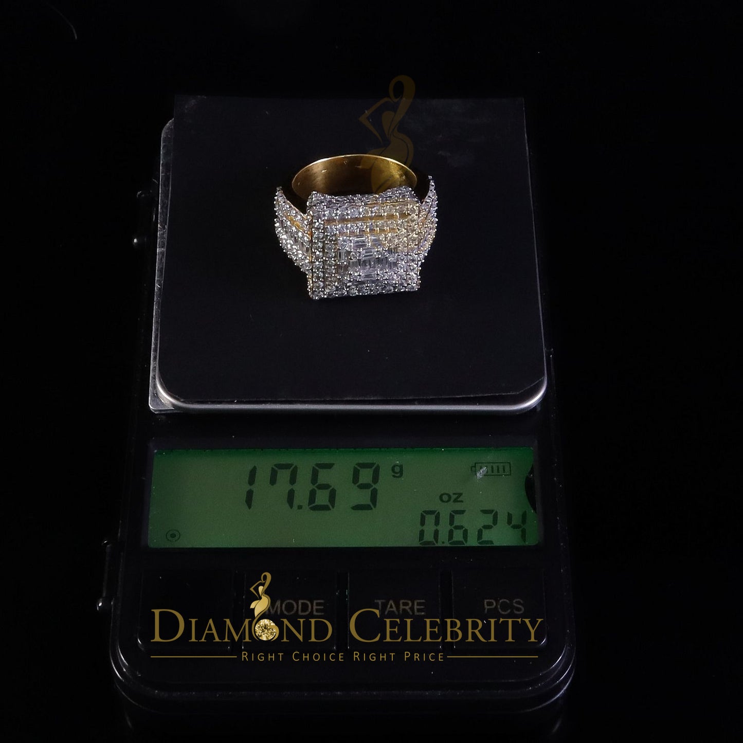 DiamondCelebritees 925 Yellow Silver 5.00ct VVS 'D' Moissanite Stone Men's for Square Rings Size 10