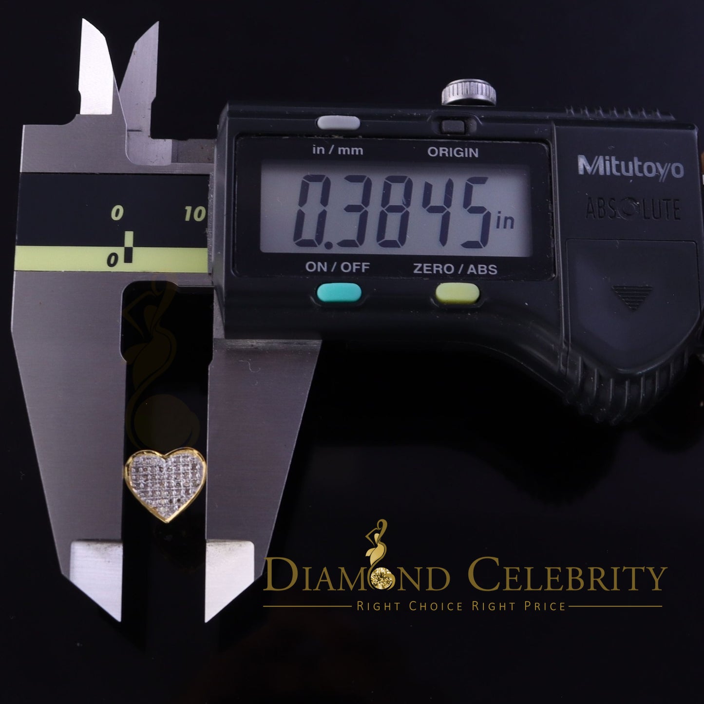 DiamondCelebriteesReal 10K Yellow Gold Heart Round Stud 8.58mm Earrings with Real 0.25CT Diamonds