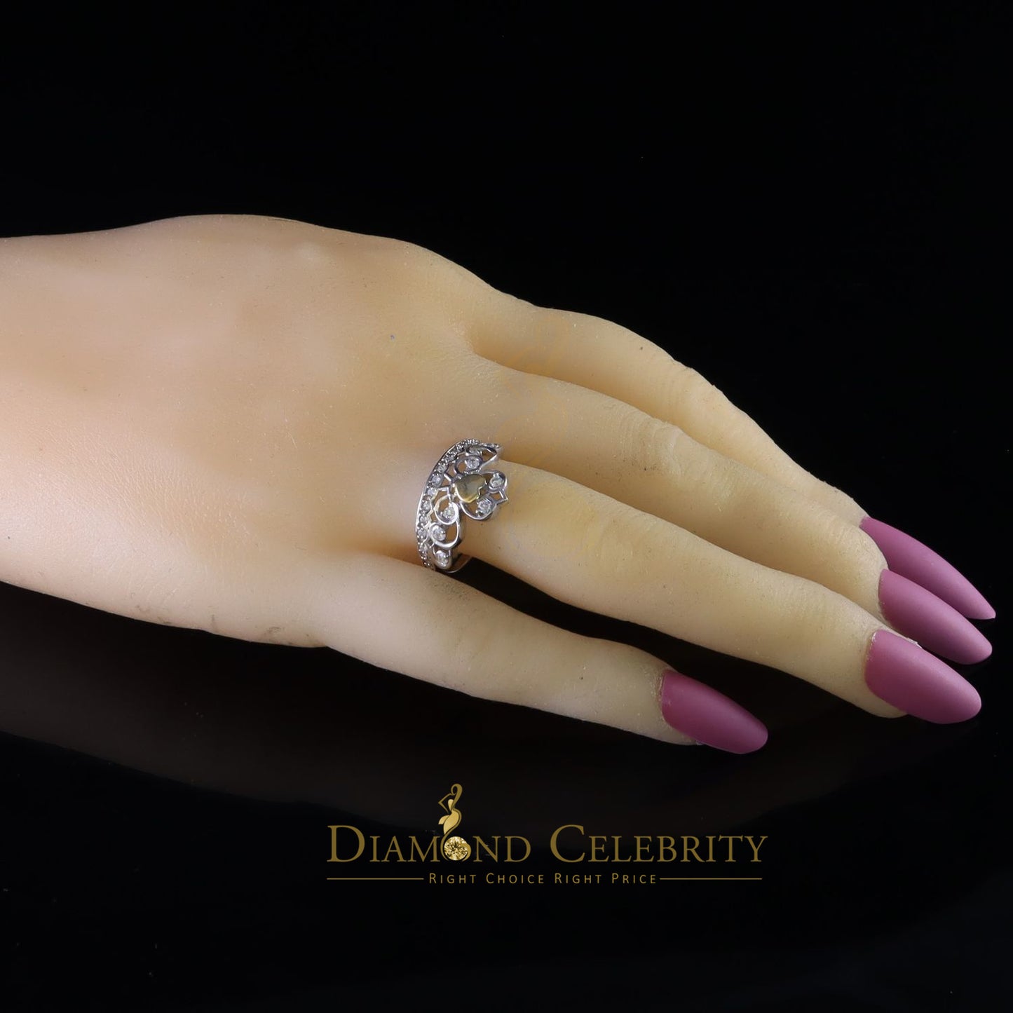 DiamondCelebritees 925 Sterling White Silver 0.61ct Cubic Zirconia Luxury Womens Crown Ring Size 7