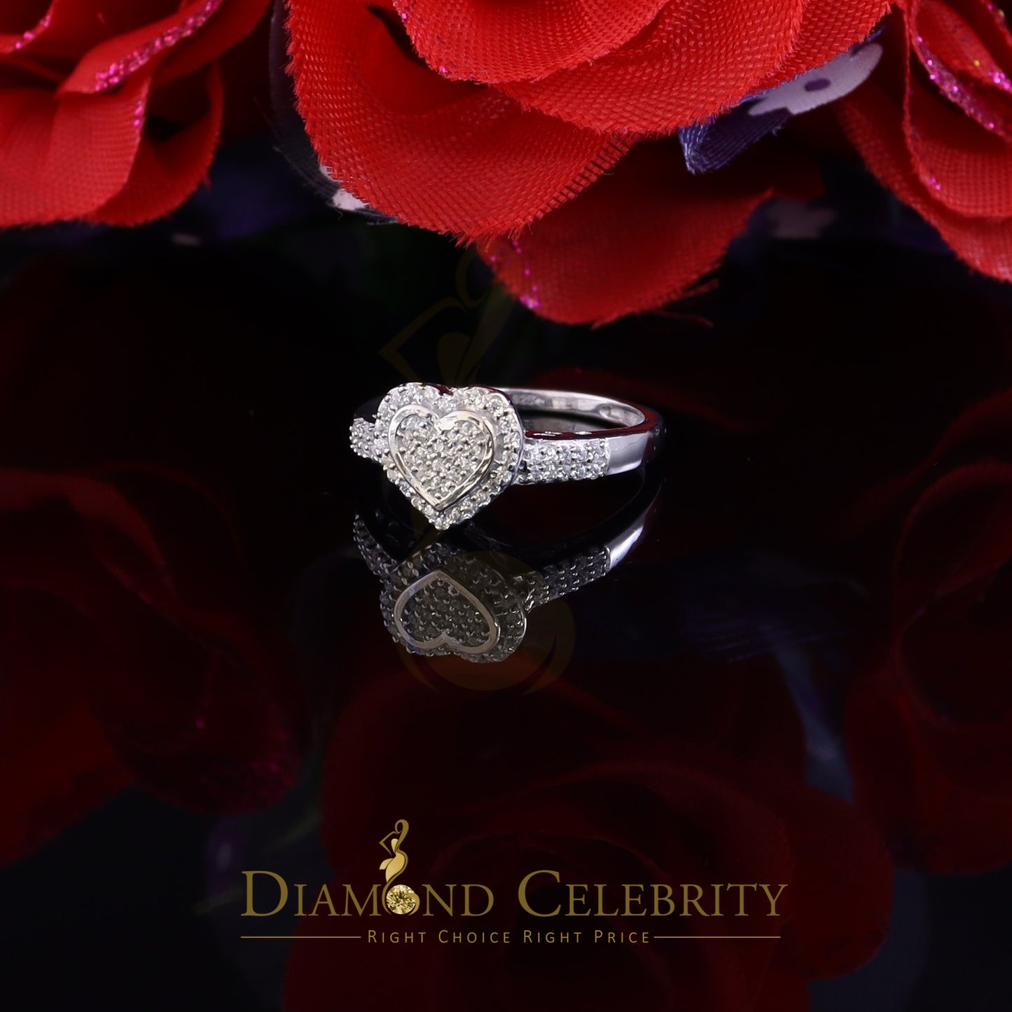 DiamondCelebritees 925 Silver 0.59ct Shiny Cubic Zirconia White Heart Engagement Womens Ring Size 7
