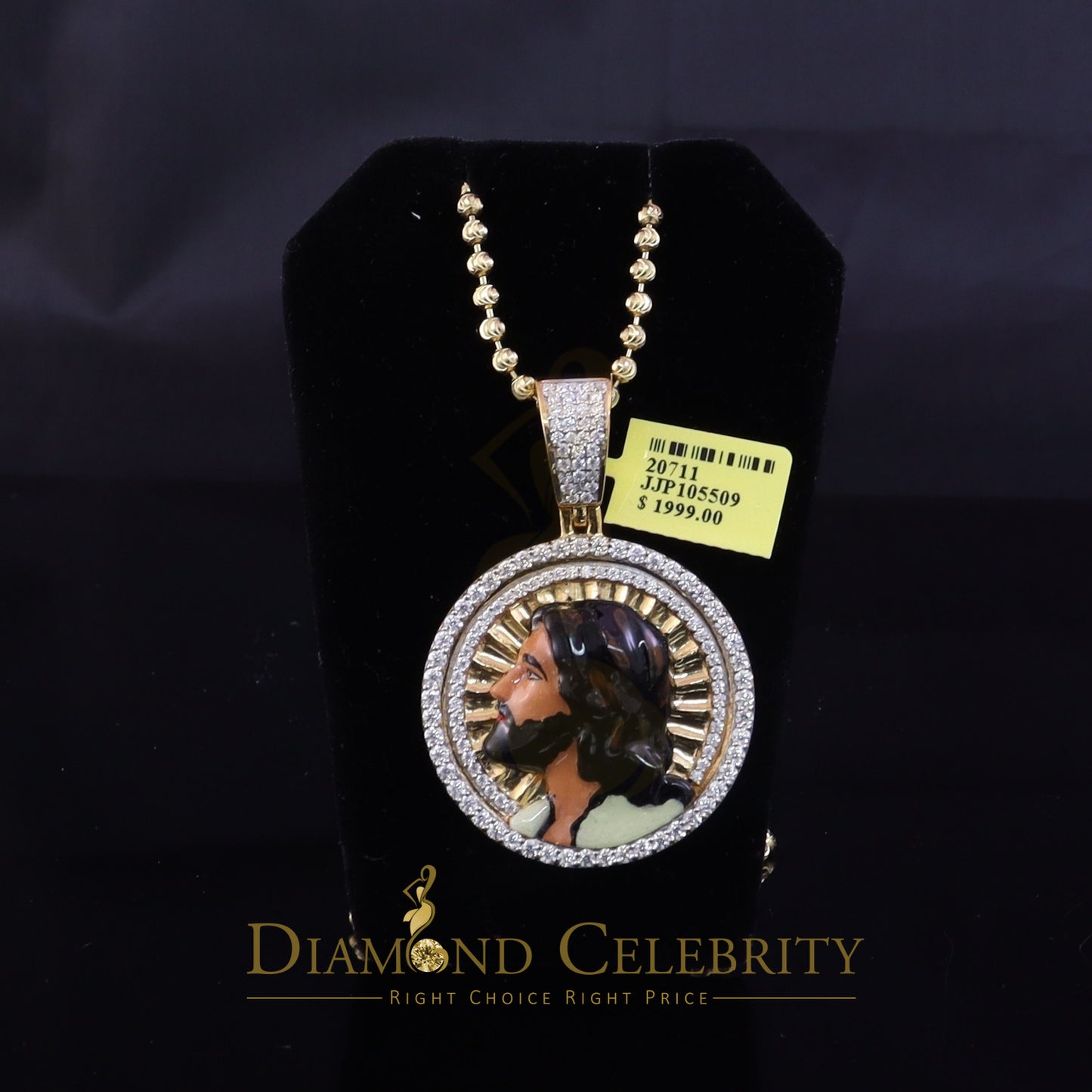 Diamondcelebritees 925 Sterling Silver JESUS Yellow Pendant 3.00ct Genuine Moissanite for He/She