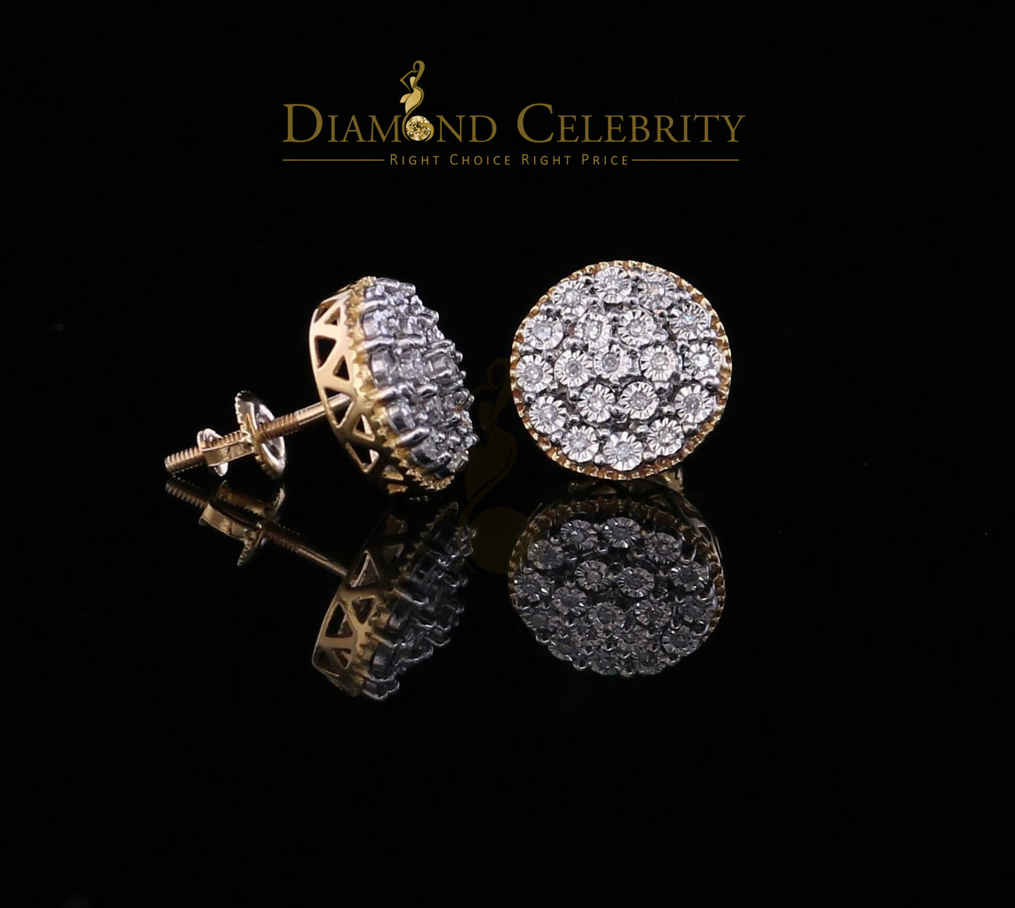 DiamondCelebritees10K Real Yellow Gold Real 0.25CT Diamond Men's/Women's Stud Micro Earring