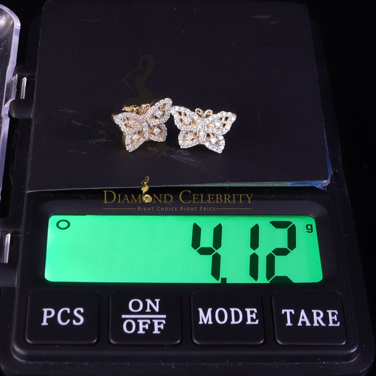 DiamondCelebritees Men's/Womens 925 Silver Yellow 0.50ct VVS 'D' Moissanite Butterfly Stud Earrings