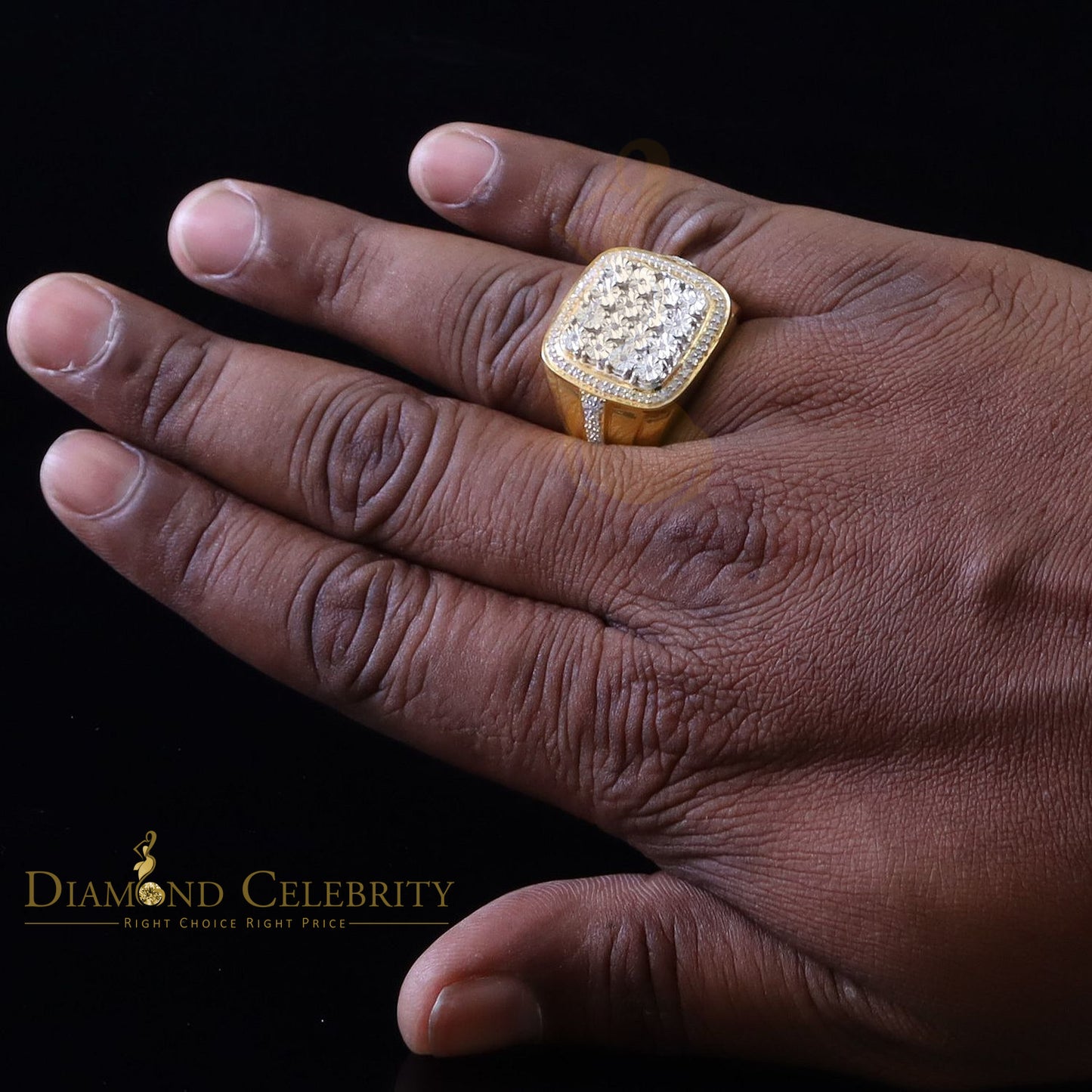 DiamondCelebritees Trendy Big Mirage set Real Diamond 0.50ct Yellow Silver Square Mens Ring Size 10