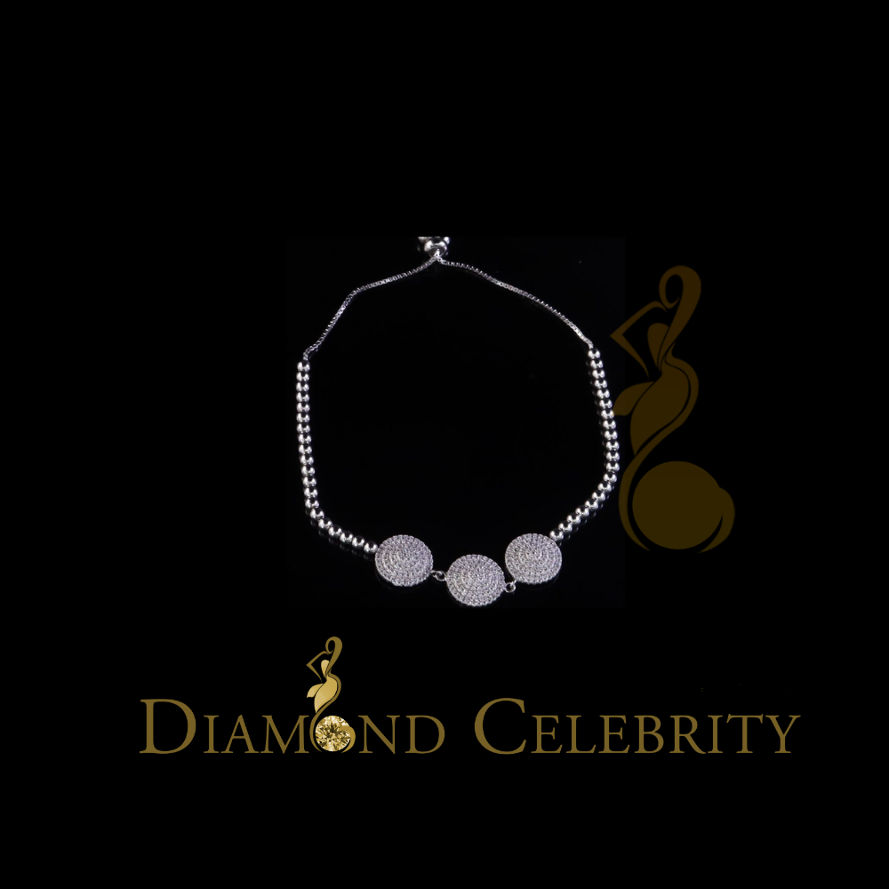 Diamondcelebritees Sterling Silver Fancy Round White Bracelet Cubic Zirconia Adjustable Size 7 Inch
