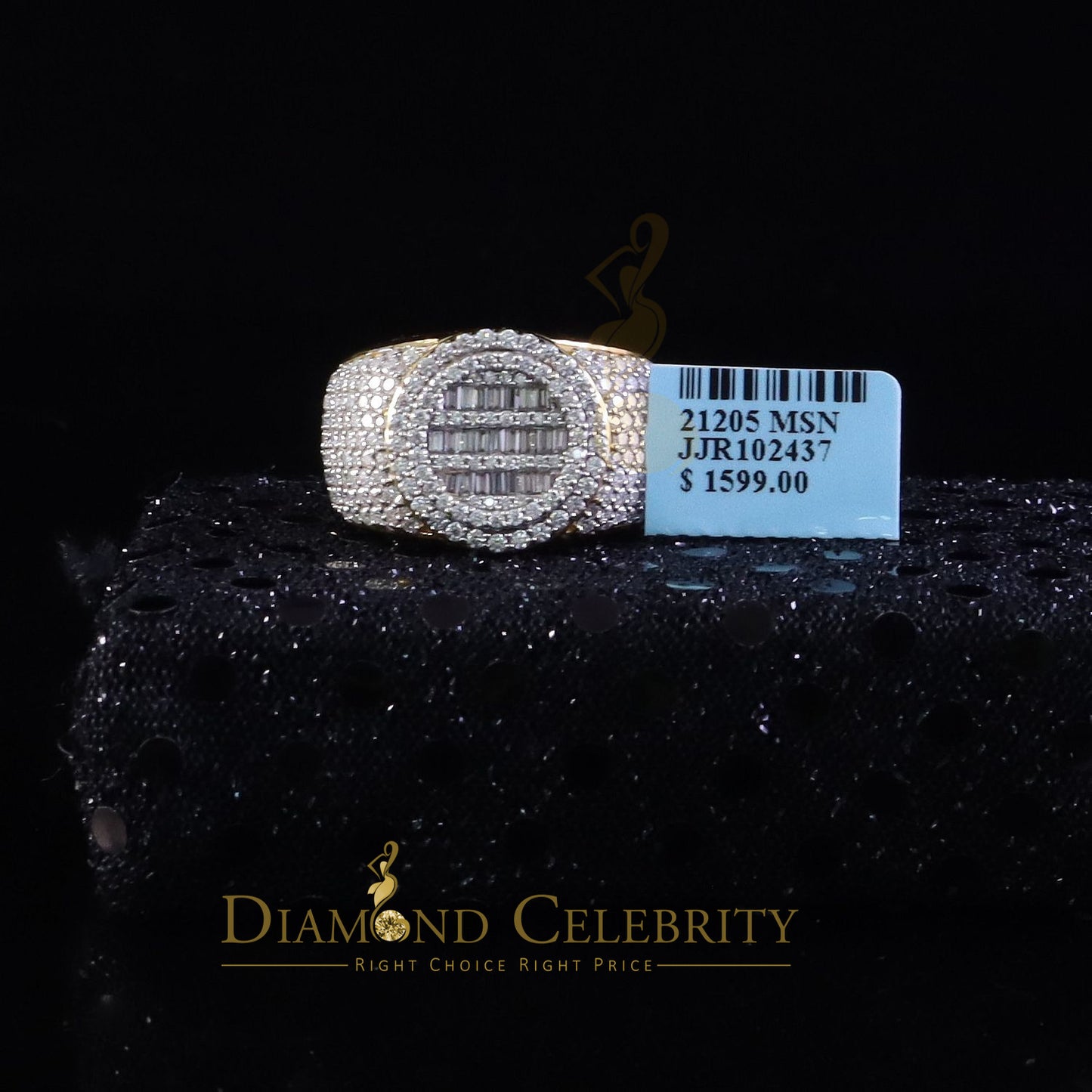 DiamondCelebritees Yellow Silver 4.50ct VVS 'D' Moissanite Baguette Round Rings Size 10 for Men's