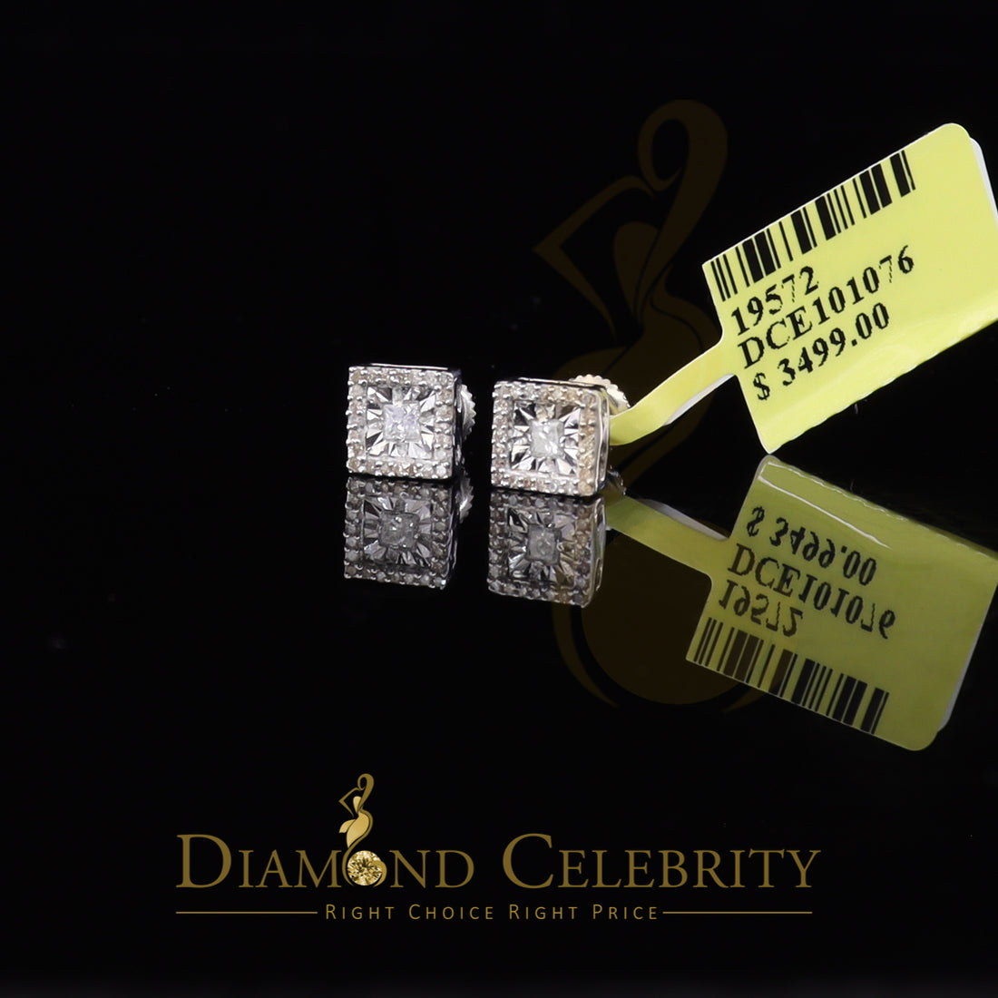 DiamondCelebritees 925 White Silver 0.20ct Diamond Women's/ Men's Stud Square Fashion Earrings