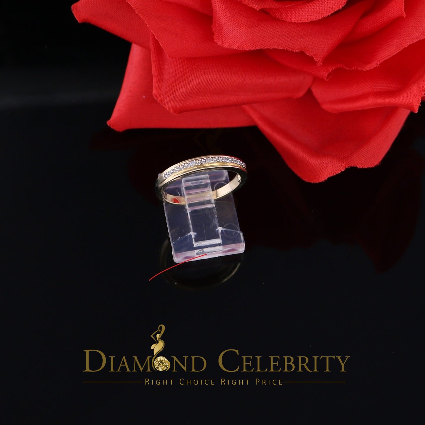 DiamondCelebritees 0.03CT 14 KT Real Yellow Gold with Diamond Round Shape Womens Ring Size 7