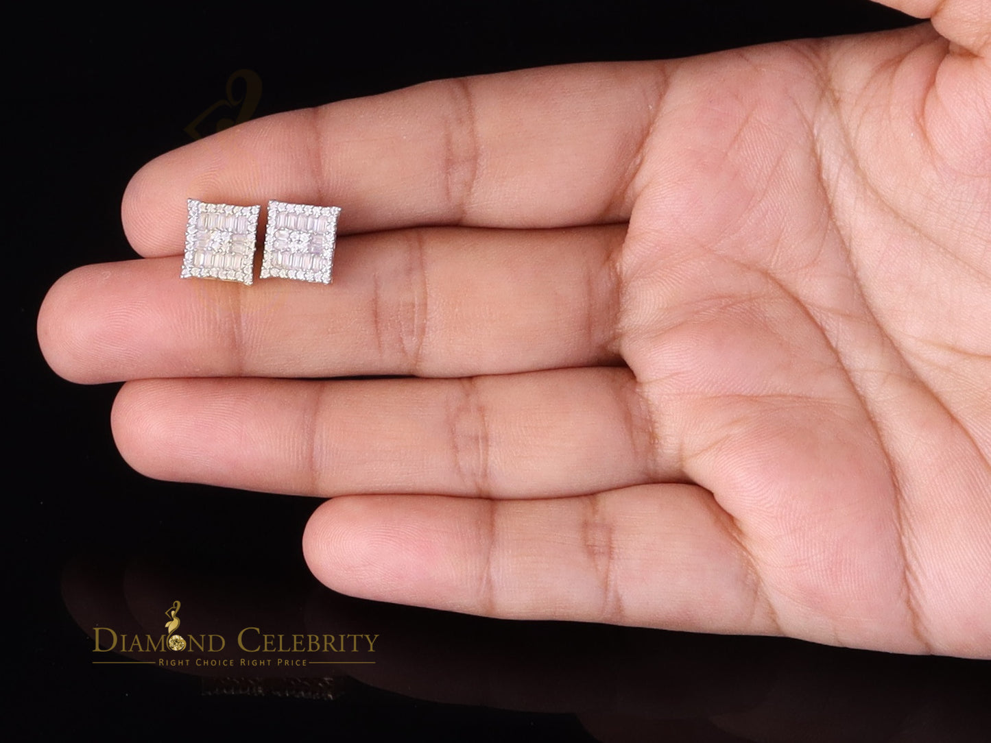 DiamondCelebritees Men's/Women's 925 Silver Yellow 1.00ct VVS 'D' Moissanite Baguette Stud Earrings