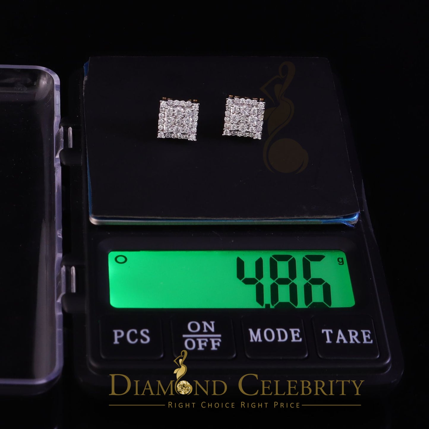 DiamondCelebritees 1.75ct Vvs 'D' Color Genuine Moissanite Stud SQUARE Earring10k Real Yellow Gold