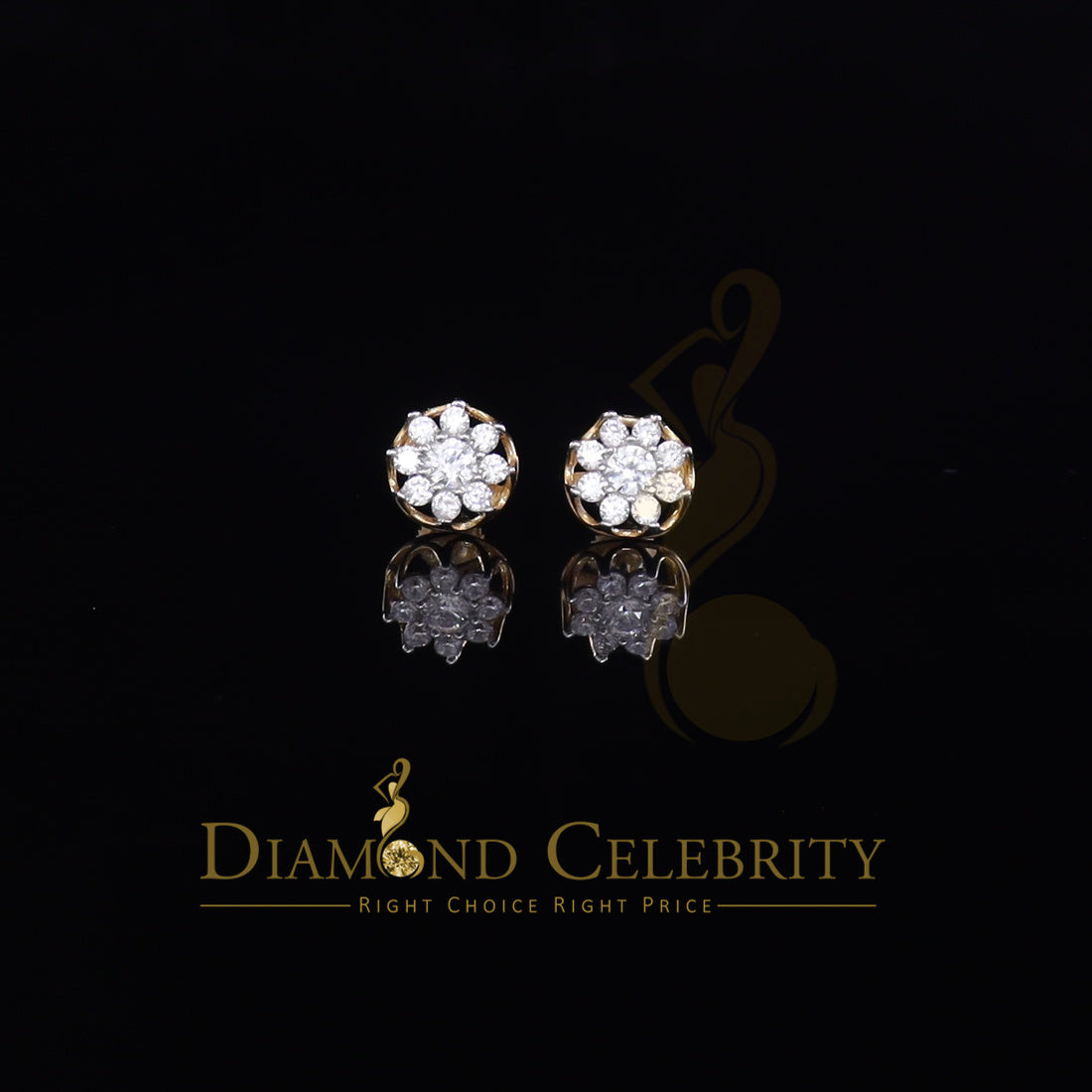 DiamondCelebritees 925 Yellow Silver 1.34ct Cubic Zirconia Hip Hop Floral Women's & Men's Earrings