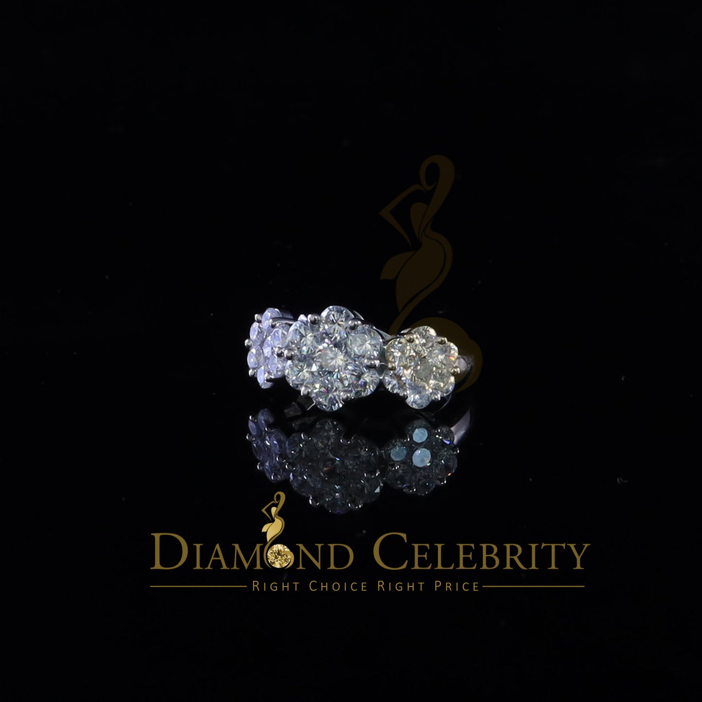 DiamondCelebritees 925 Sterling White Silver Floral-Shaped Cubic Zirconia 2.0ct Womens Ring Size 7