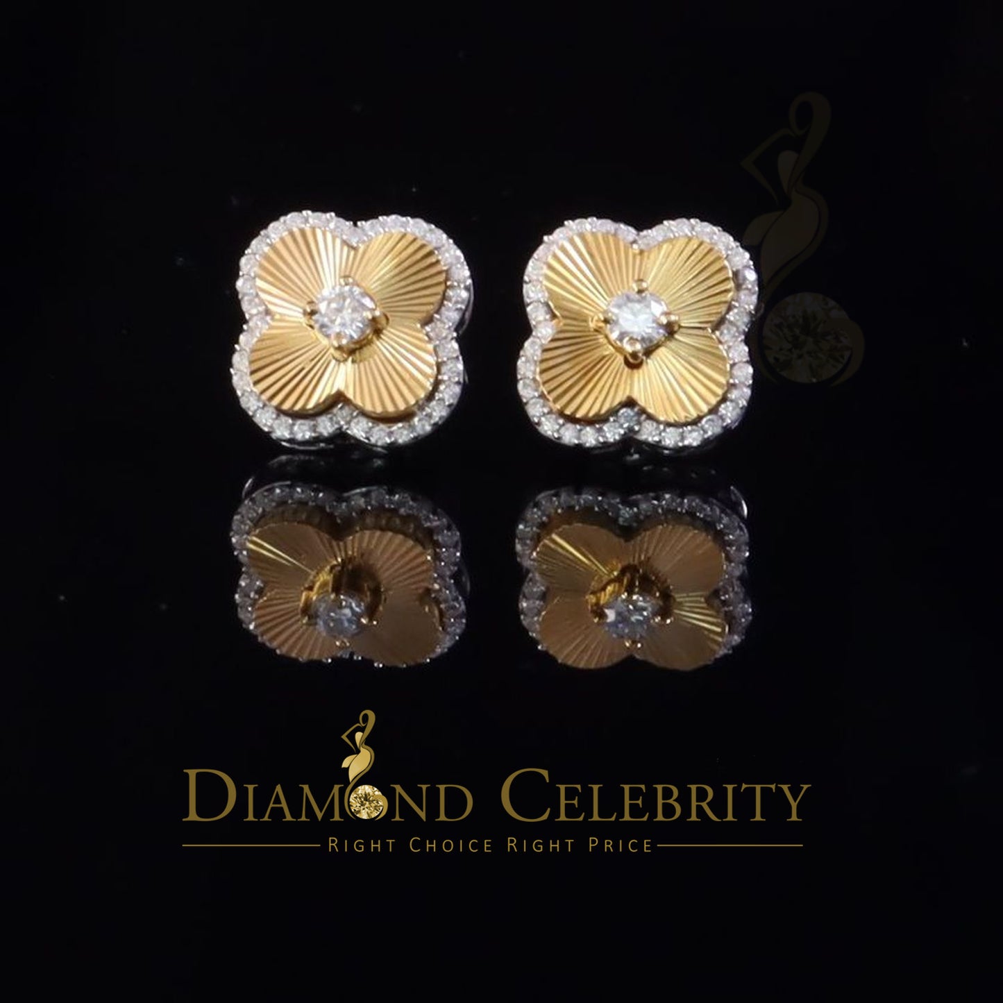DiamondCelebritees 925 Yellow Silver 0.80ct VVS 'D' Moissanite Square Stud Earring Men's/Womens