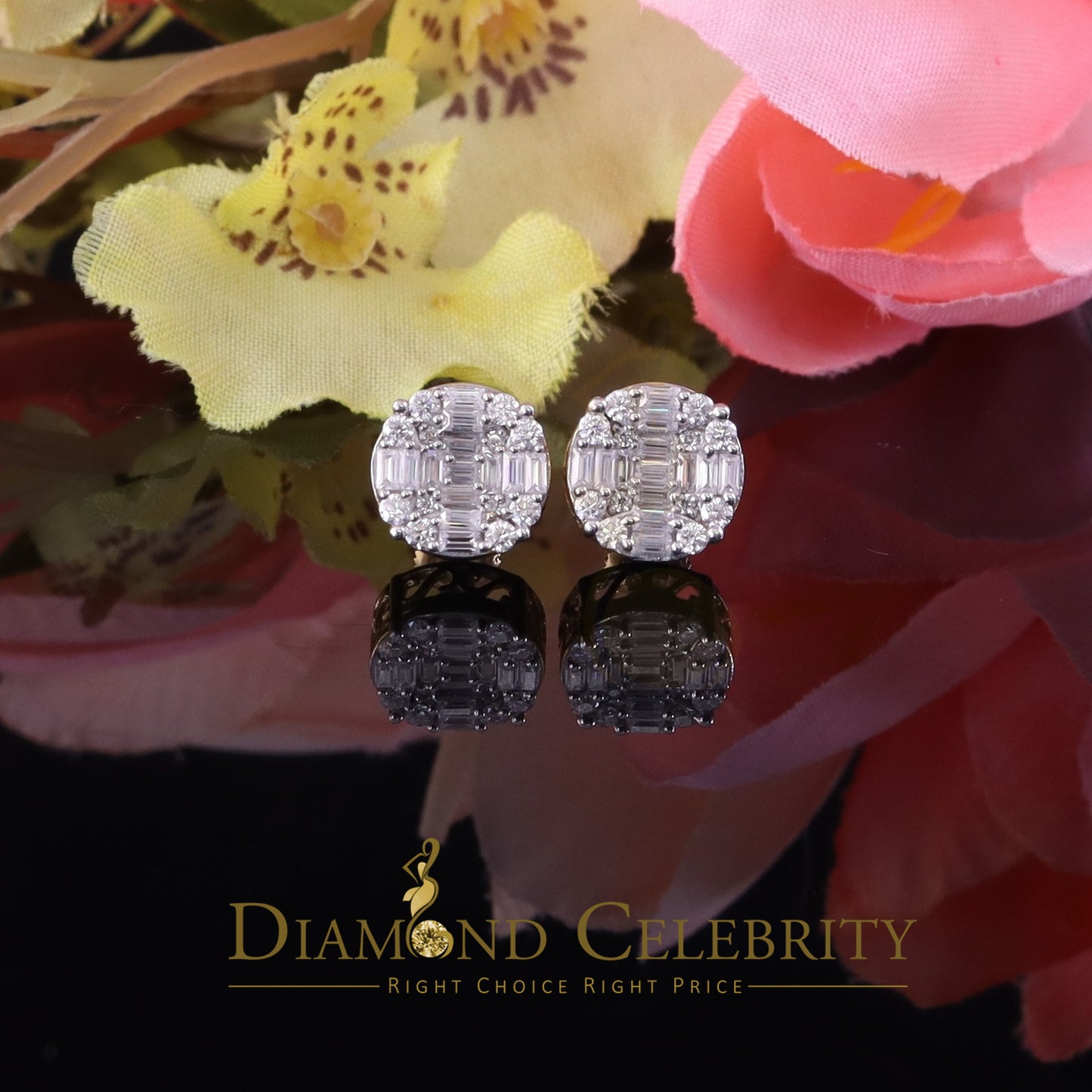 DiamondCelebritees Mens/Womens 925 Silver Yellow 1.50ct VVS 'D' Moissanite Stud Round Earring