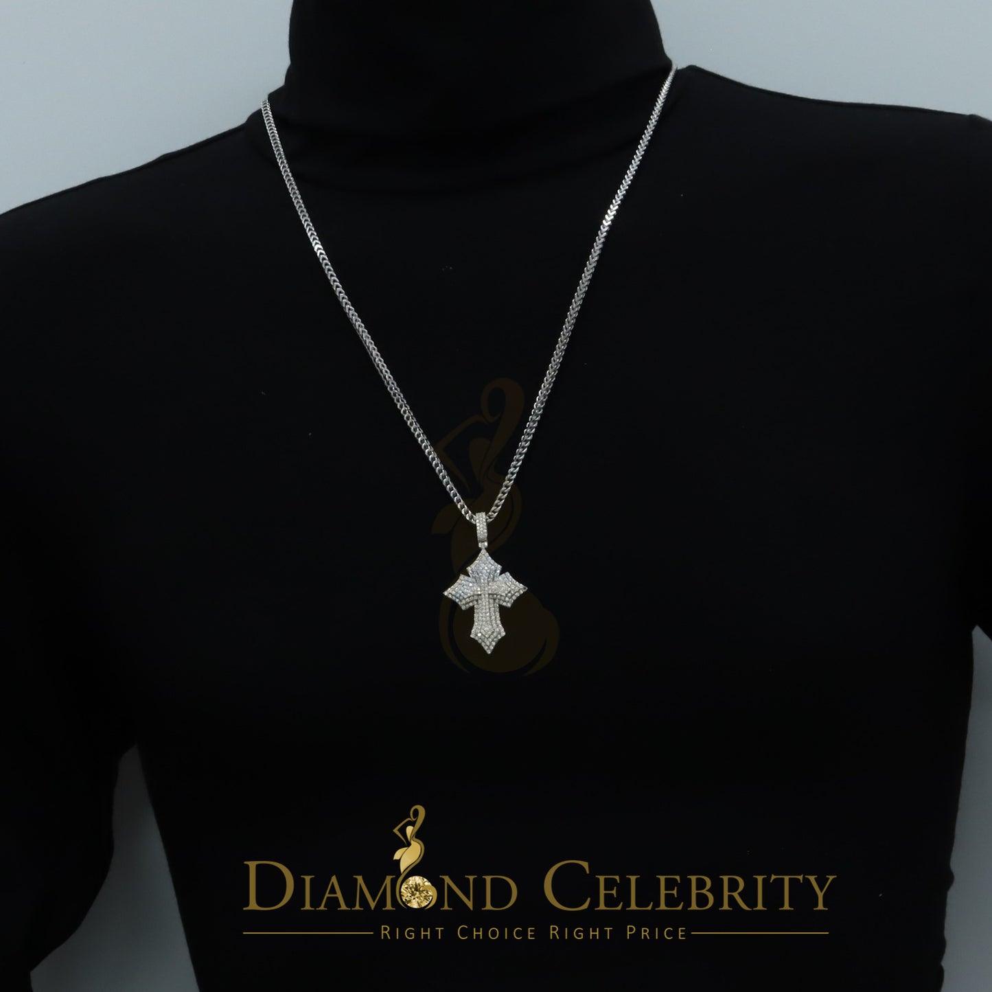 Diamondcelebritees Charm CROSS Pendant 2.50ct VVS D Moissanite White Sterling Silver Men's & Women