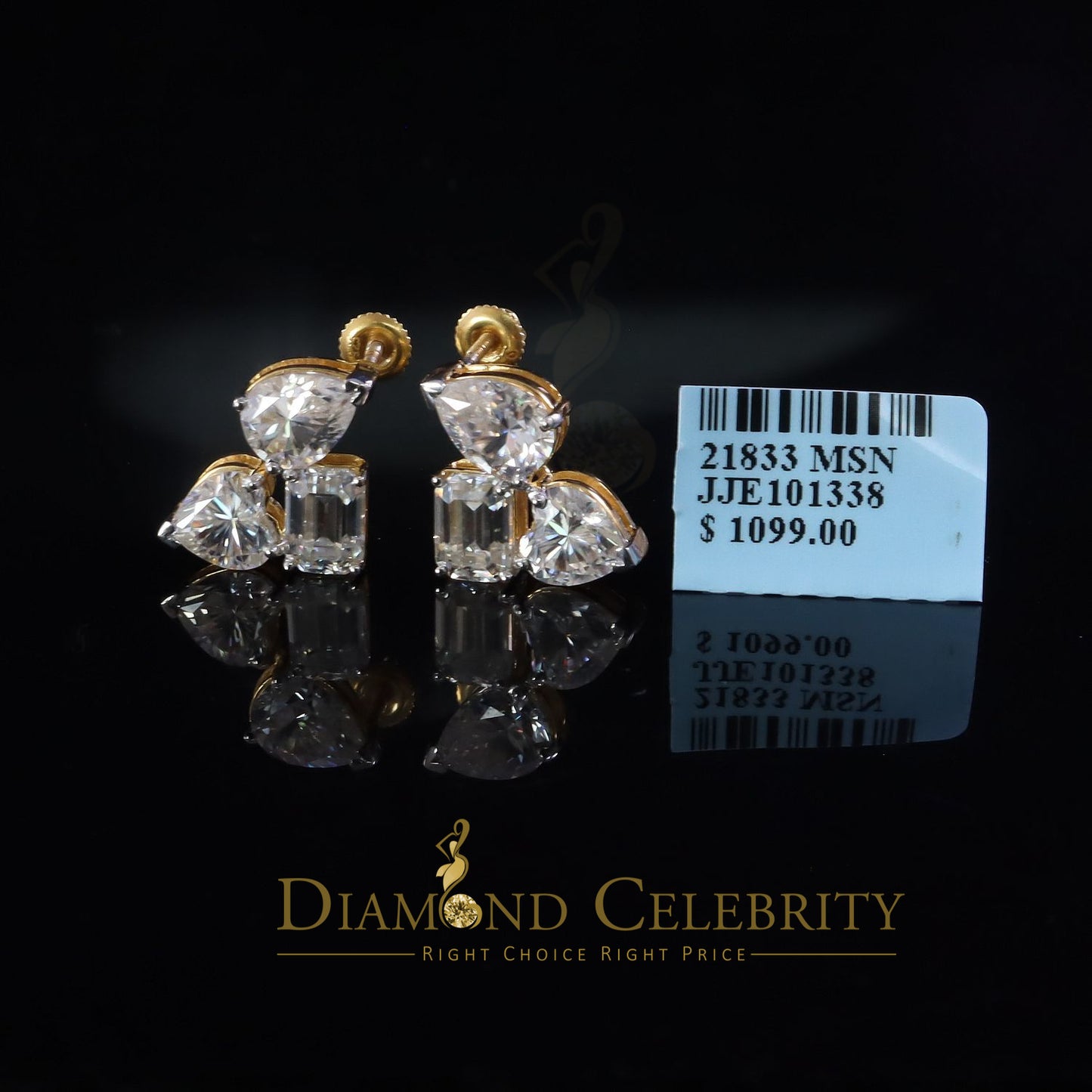 Diamondcelebritees 7.00 CT VVS 'D' Moissanite Women's Tri 925 Silver White Toi et Moi Stud Earrings