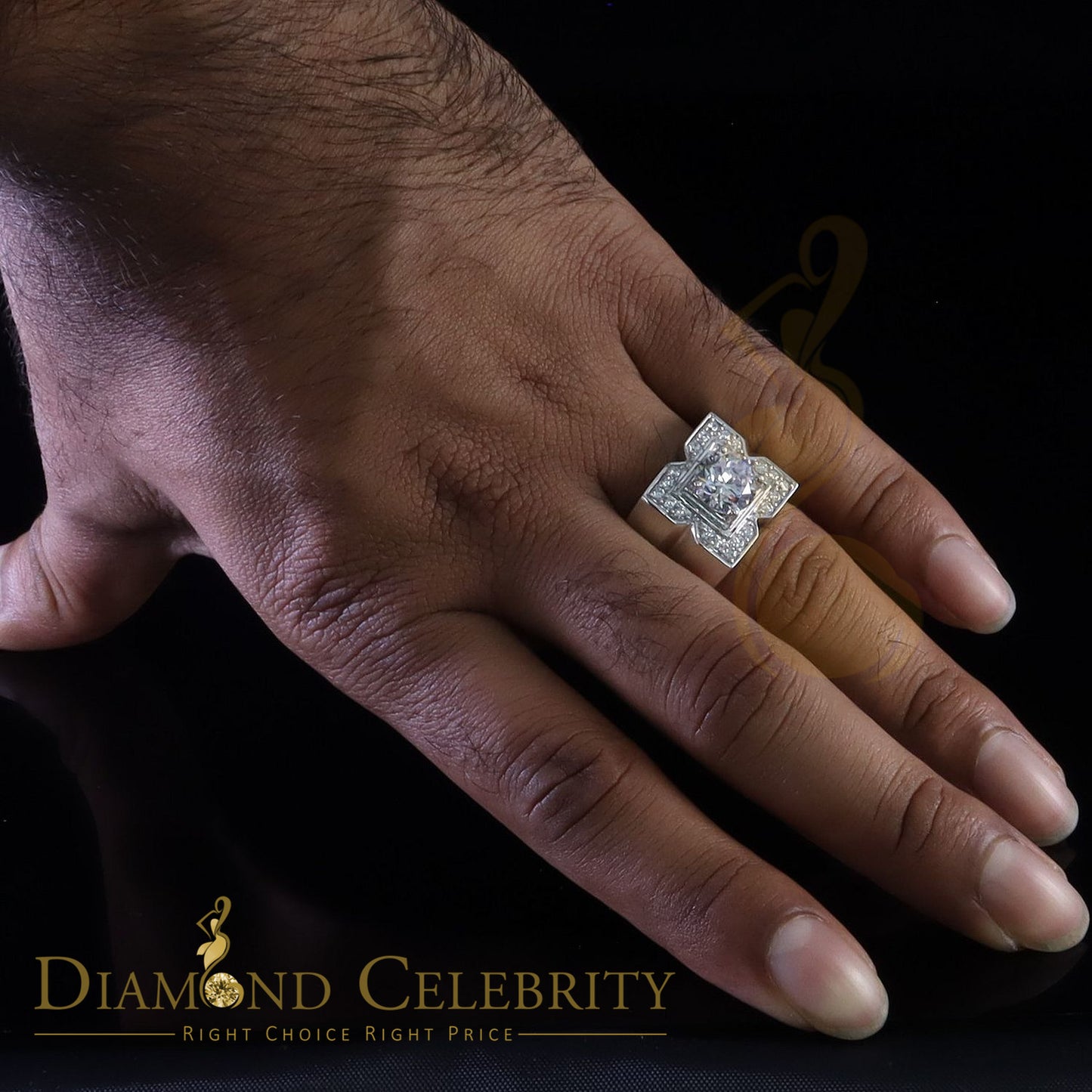 DiamondCelebritees 4.50ct Cubic Zirconia White 925 Silver Men's Adjustable Ring SZ From 9 to 11