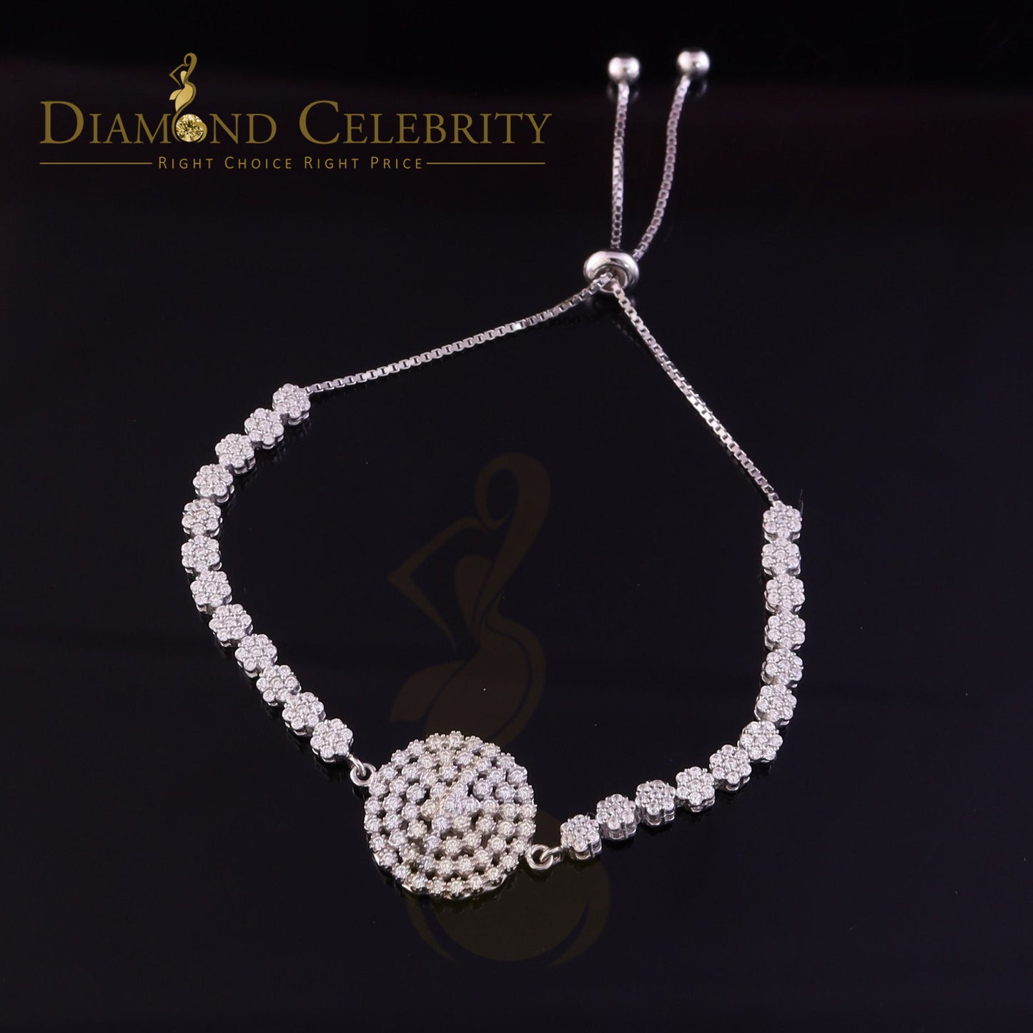 Diamondcelebritees White Sterling Silver Flower Shape Bracelet Cubic Zirconia Adjustable SZ 7 Inch