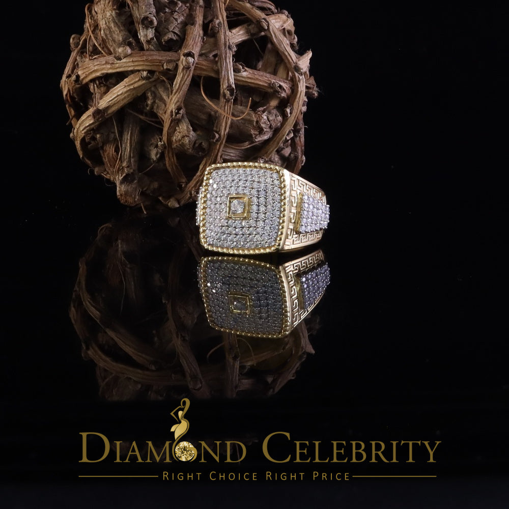 DiamondCelebritees Sterling Yellow Silver 3.00ct VVS 'D' Moissanite Square Rings Size 10 for Men's