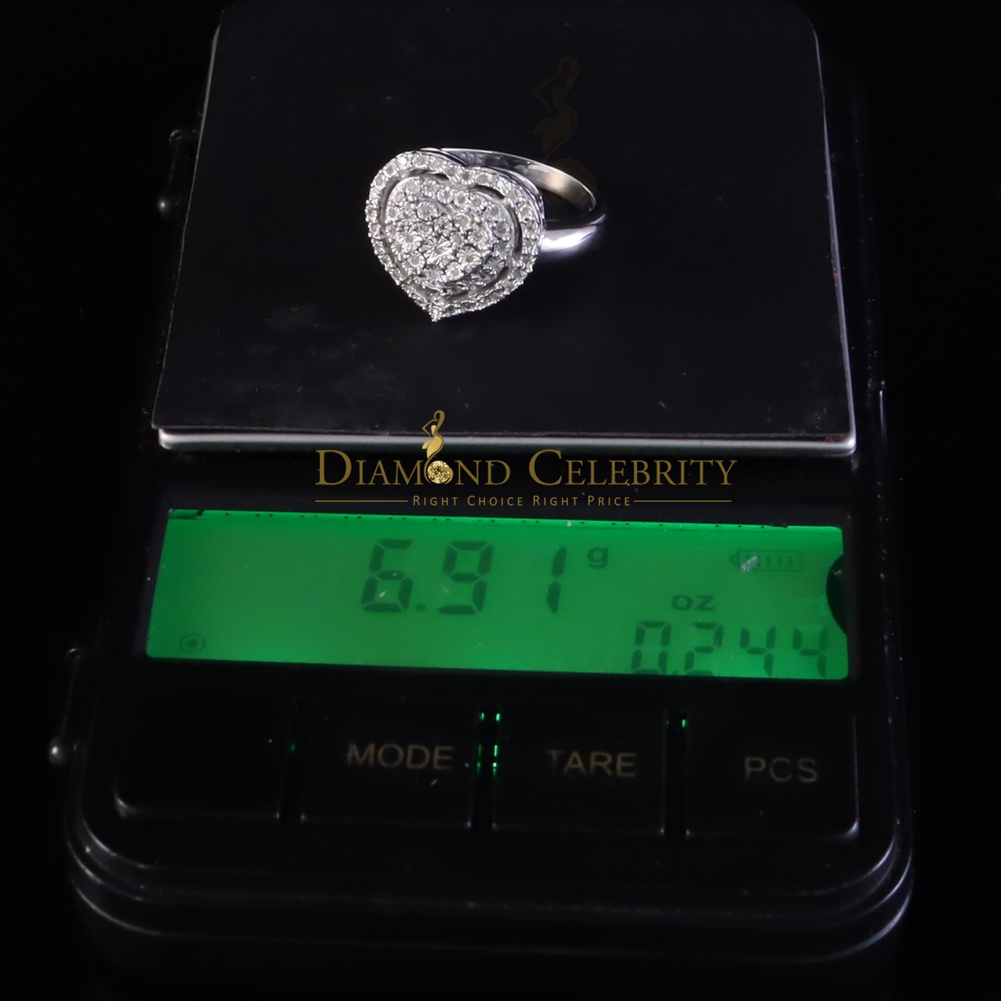 DiamondCelebritees New Puffy Heart Ring SZ 7 Real Diamond 0.25ct White 925 Sterling Silver Womens