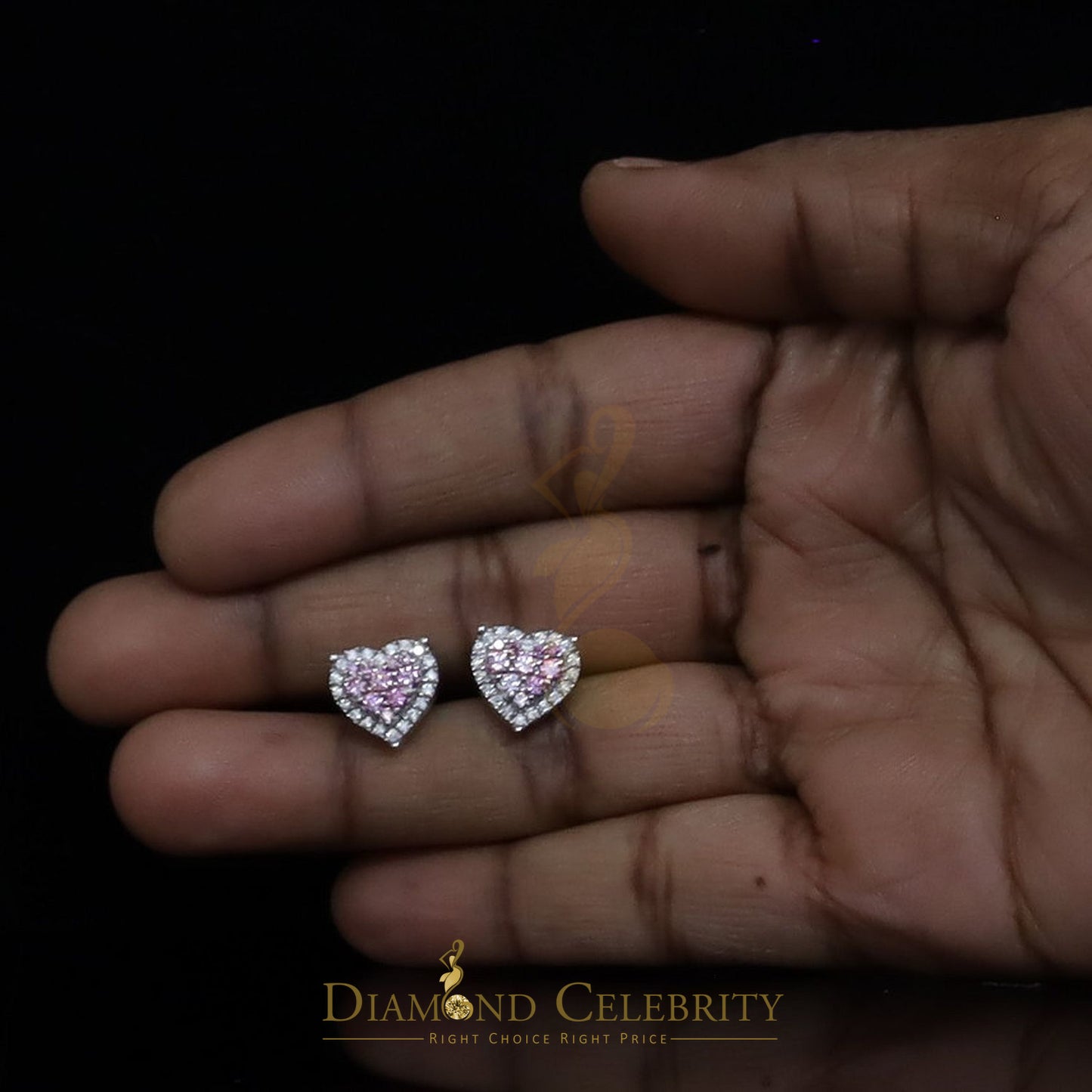 Diamondcelebritees Men's/Women's 925 Silver White 1.00ct VVS 'D' Pink Moissanite 3D Heart Earrings