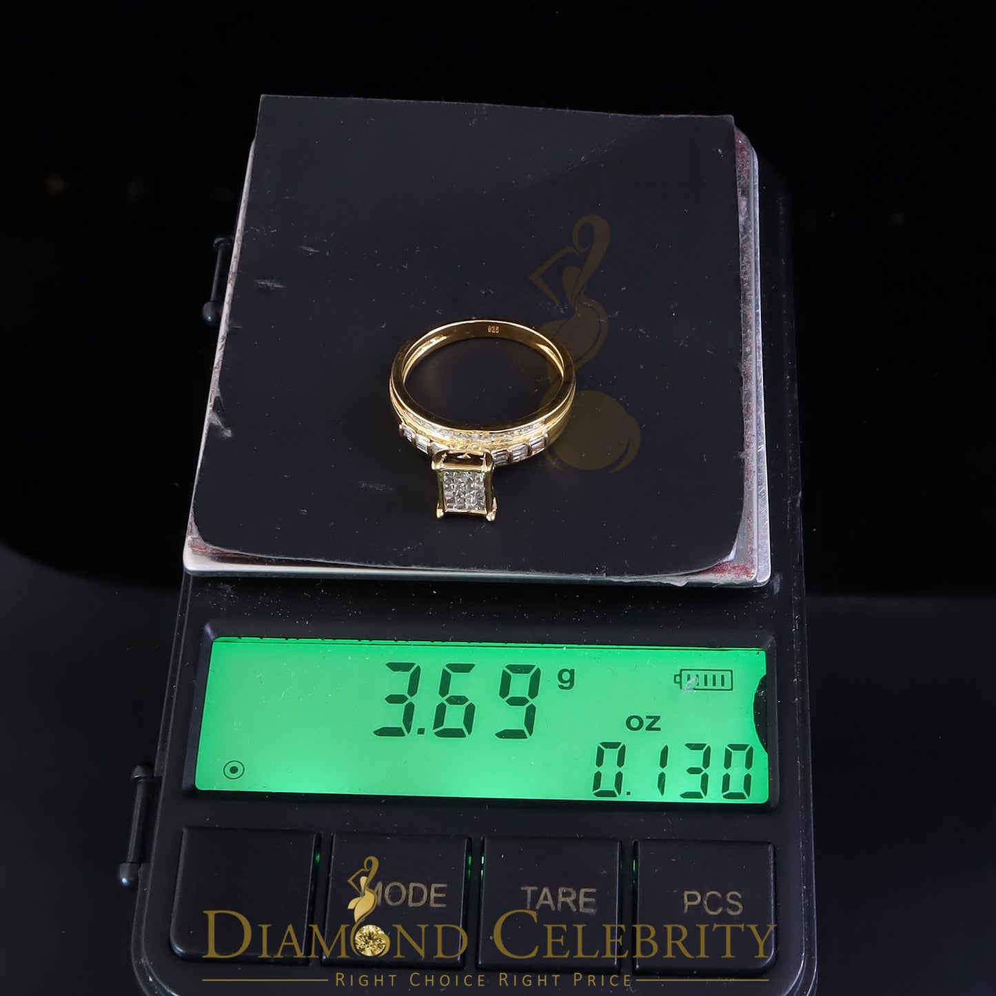 DiamondCelebritees 925 Yellow Silver with Real Diamond 0.33ct Cinderella Engagement Ring Size 7.5