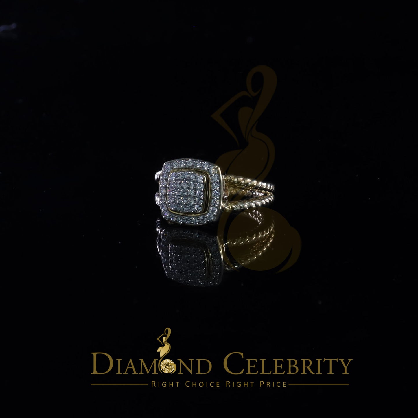 DiamondCelebritees 0.95ct Cubic Zirconia 925 Sterling Yellow Silver Square Womens Ring Size 7.5