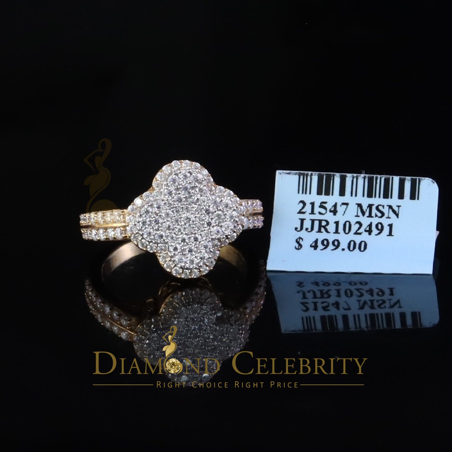 DiamondCelebritees 1.66ct VVS D Four Leaf Clover Silver Moissanite Yellow For Women's Ring Size 7