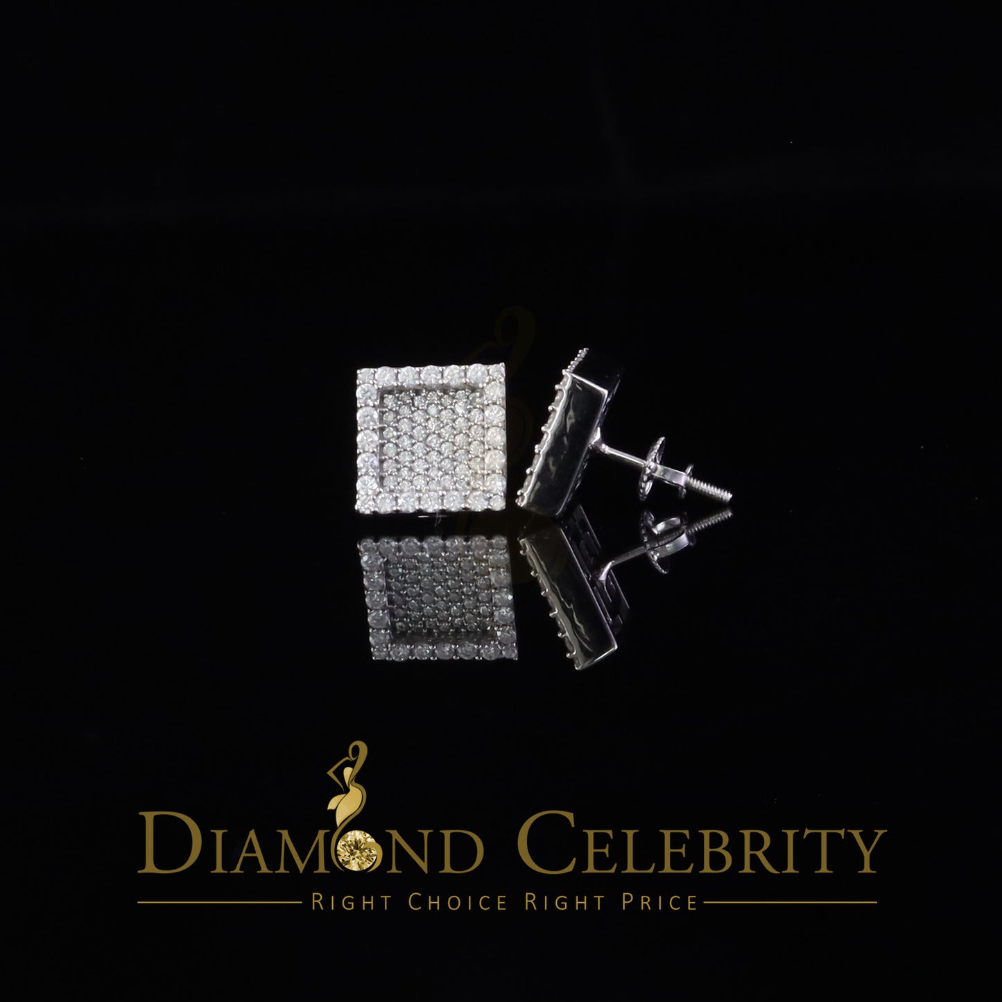Diamondcelebritees 1.00ct White 925 Silver VVS 'D' Moissanite Square Stud Earring Men's/Womens