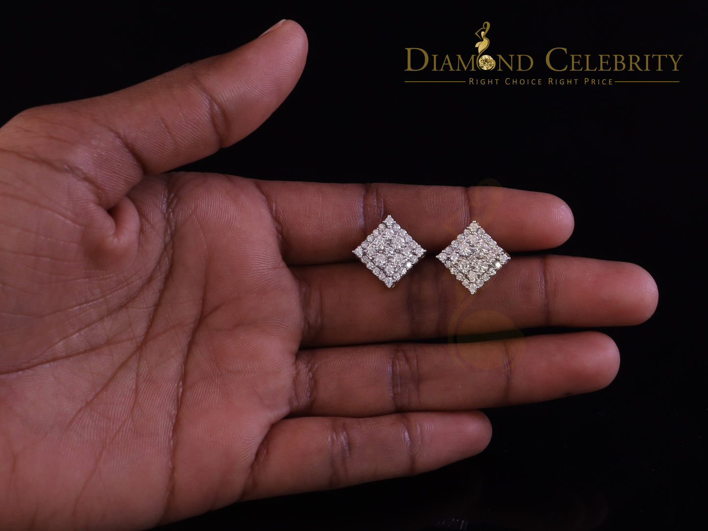 DiamondCelebritees 1.75ct Vvs 'D' Color Genuine Moissanite Stud SQUARE Earring10k Real Yellow Gold