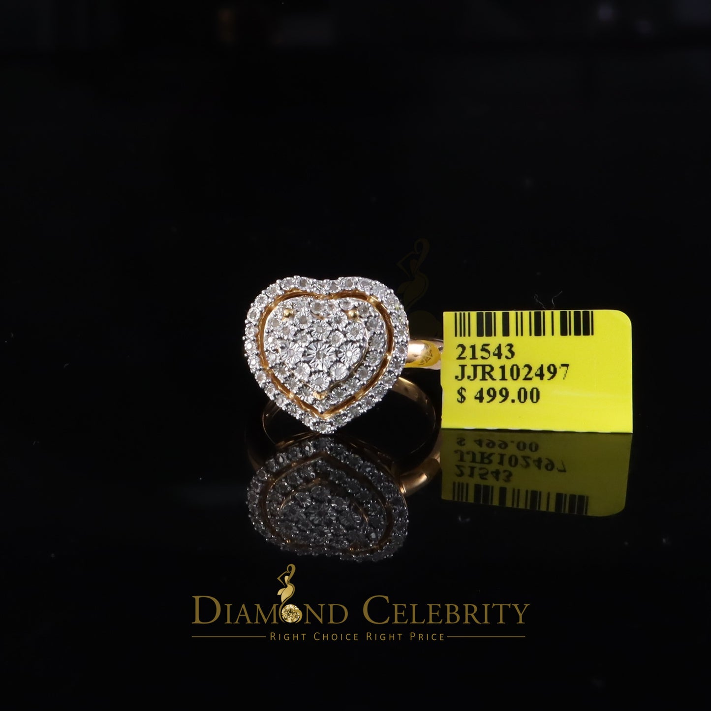 DiamondCelebritees Big Womens Pave Heart 0.25ct Real Diamond Yellow 925 Sterling Silver Ring SZ 7